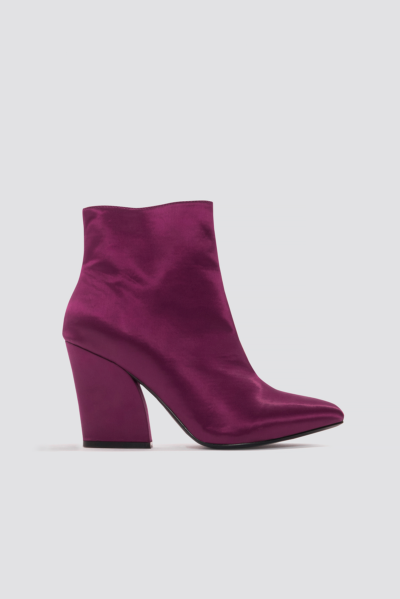 Satin Mid Heel Boots Burgundy
