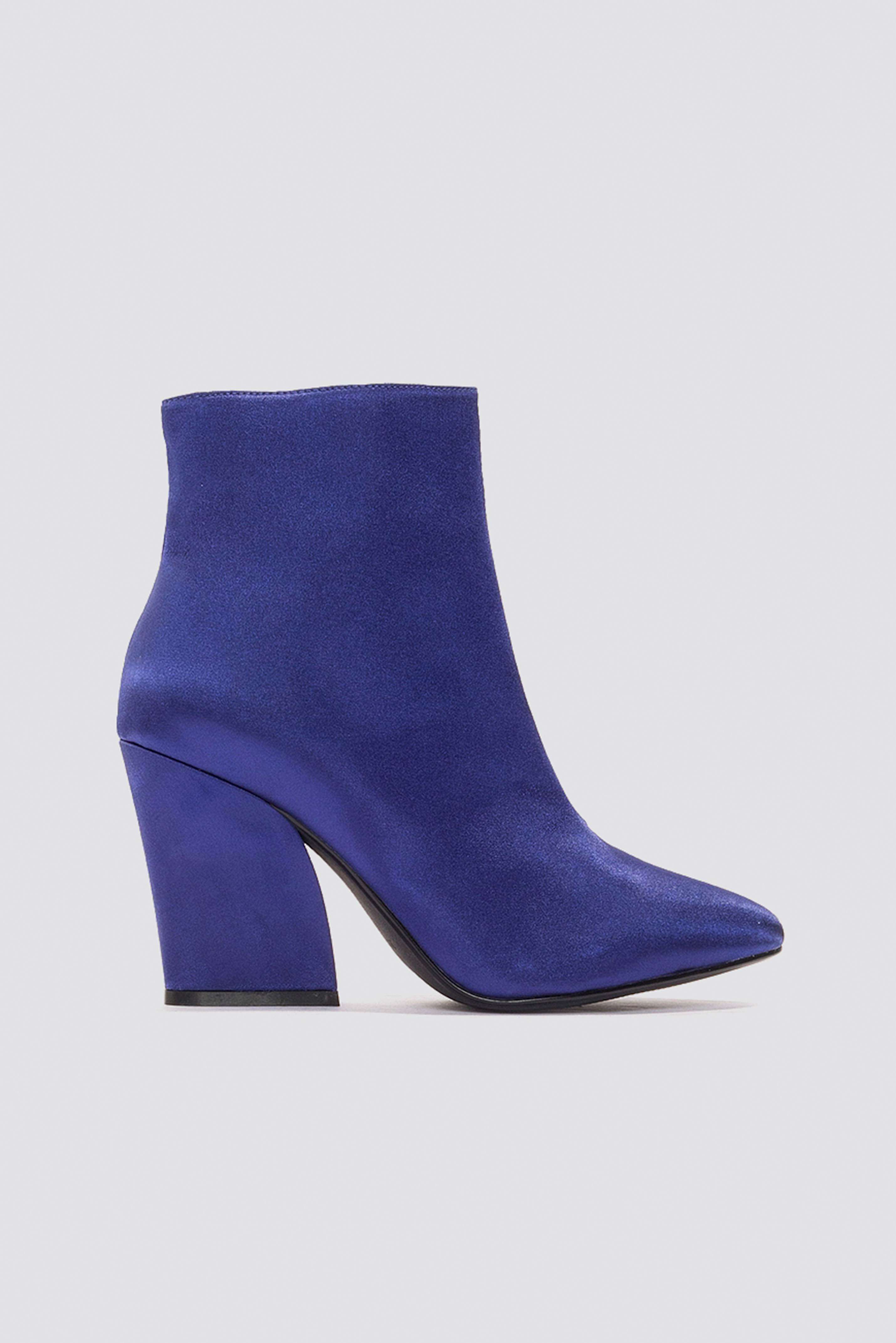 Satin Mid Heel Boots Dark Blue