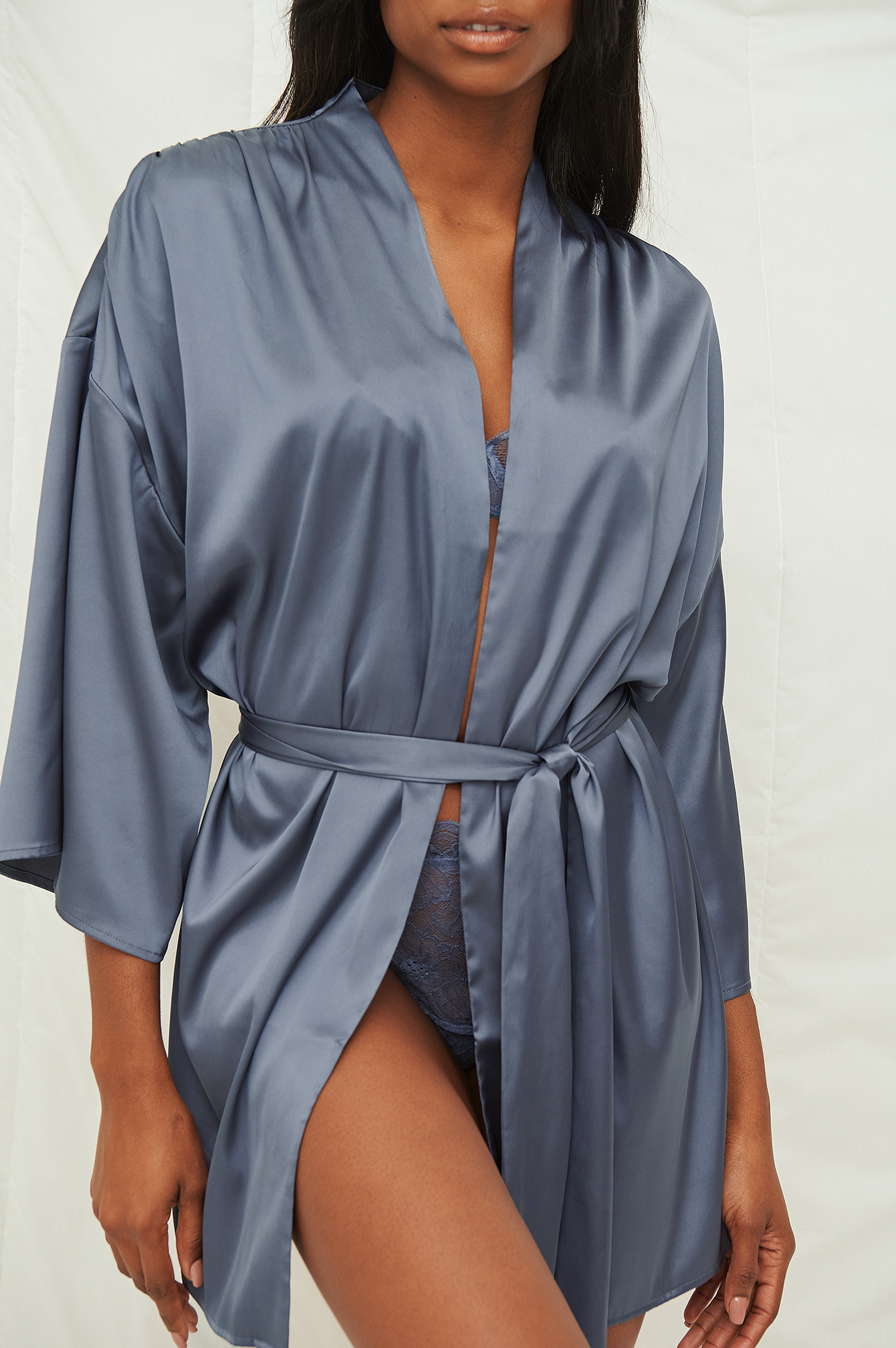 blue satin robe