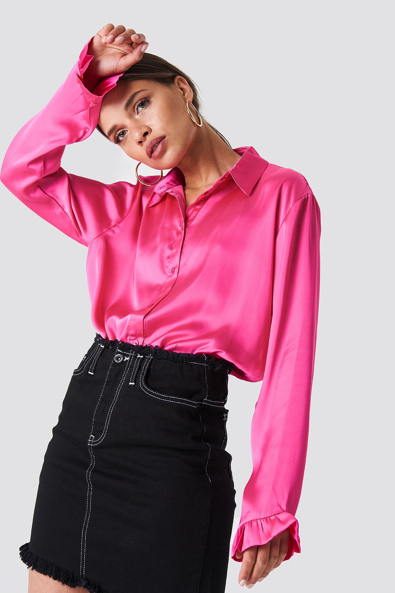 pink satin shirt womens