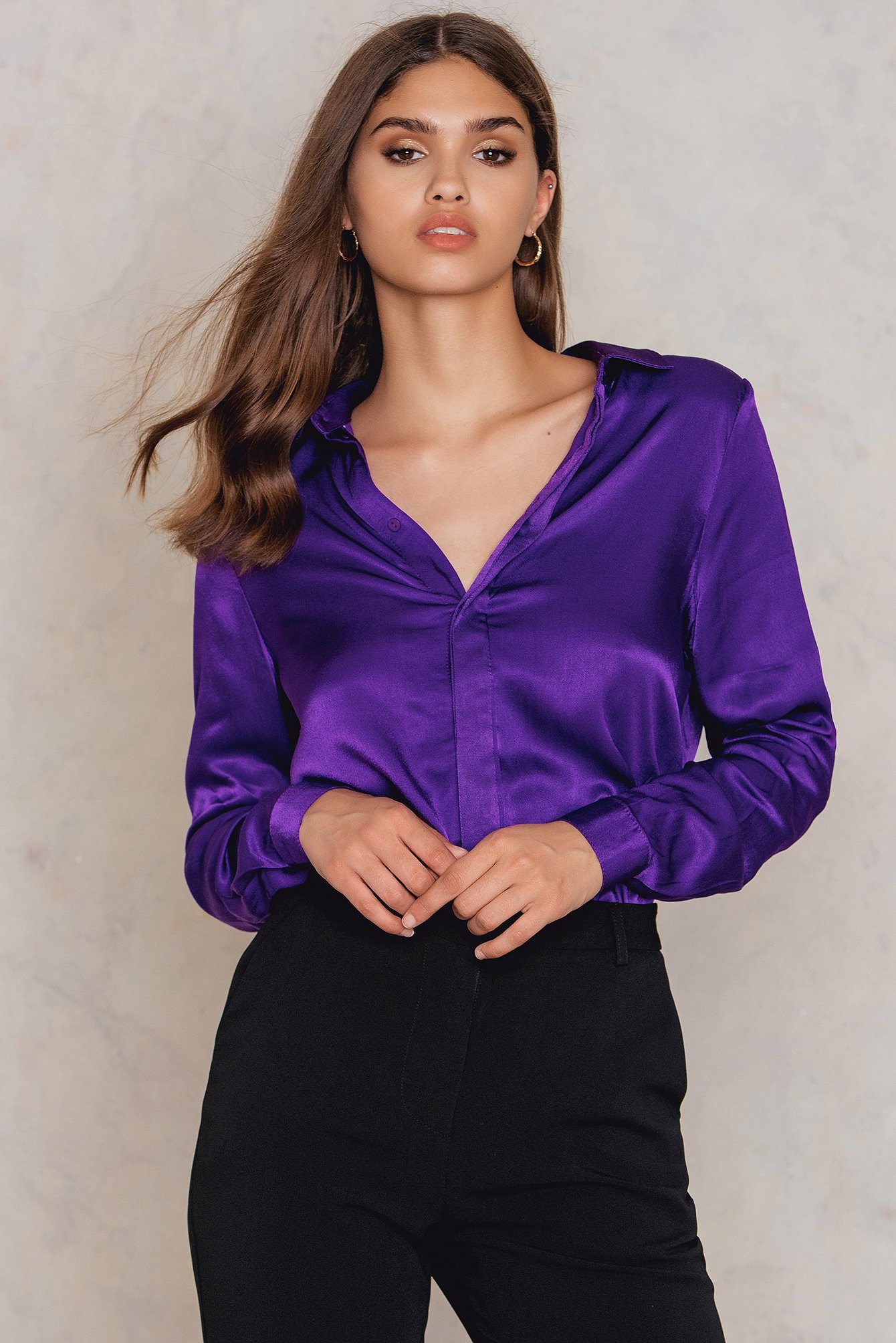 Satin Shirt Purple | na-kd.com