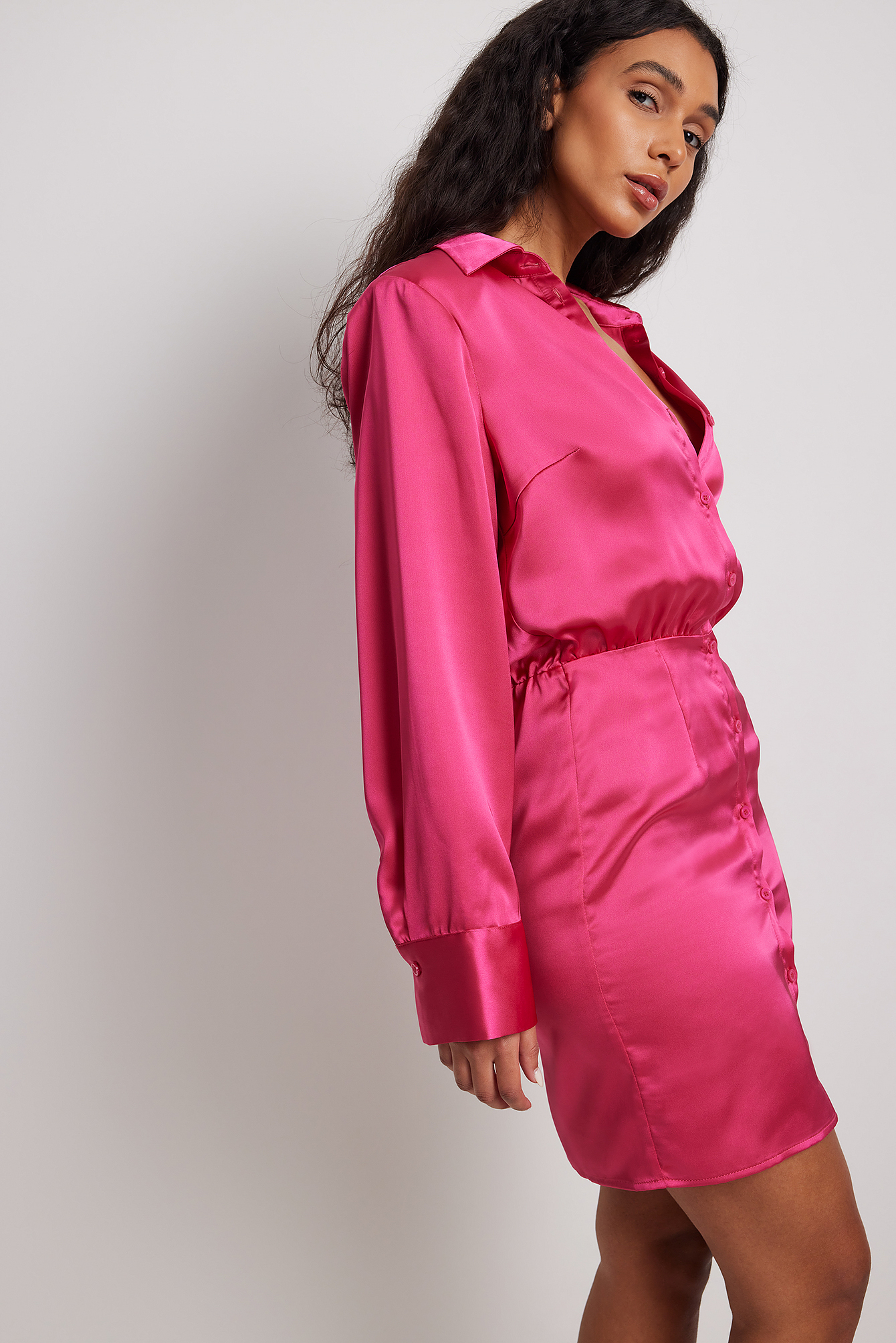 Satin Shirt Mini Dress Pink | NA-KD
