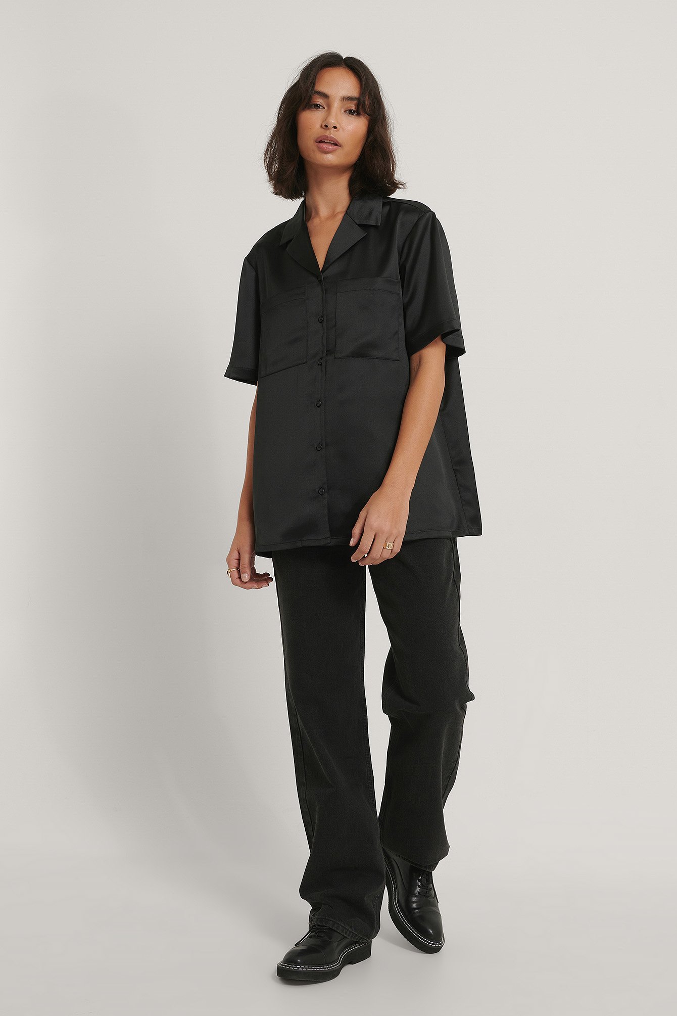 satin shirt short sleeve