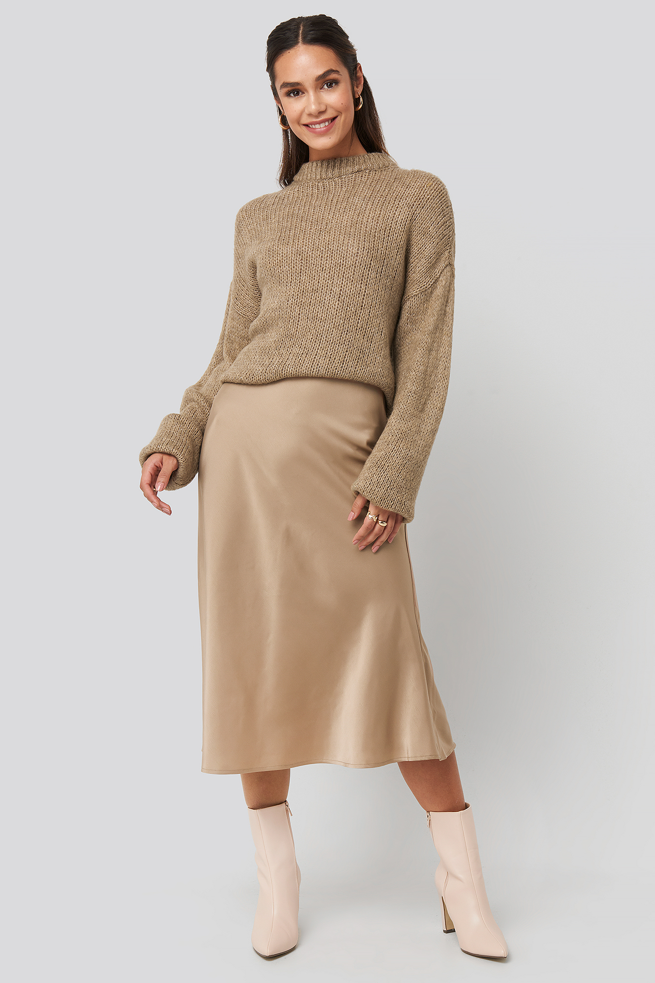 Satin Skirt Beige
