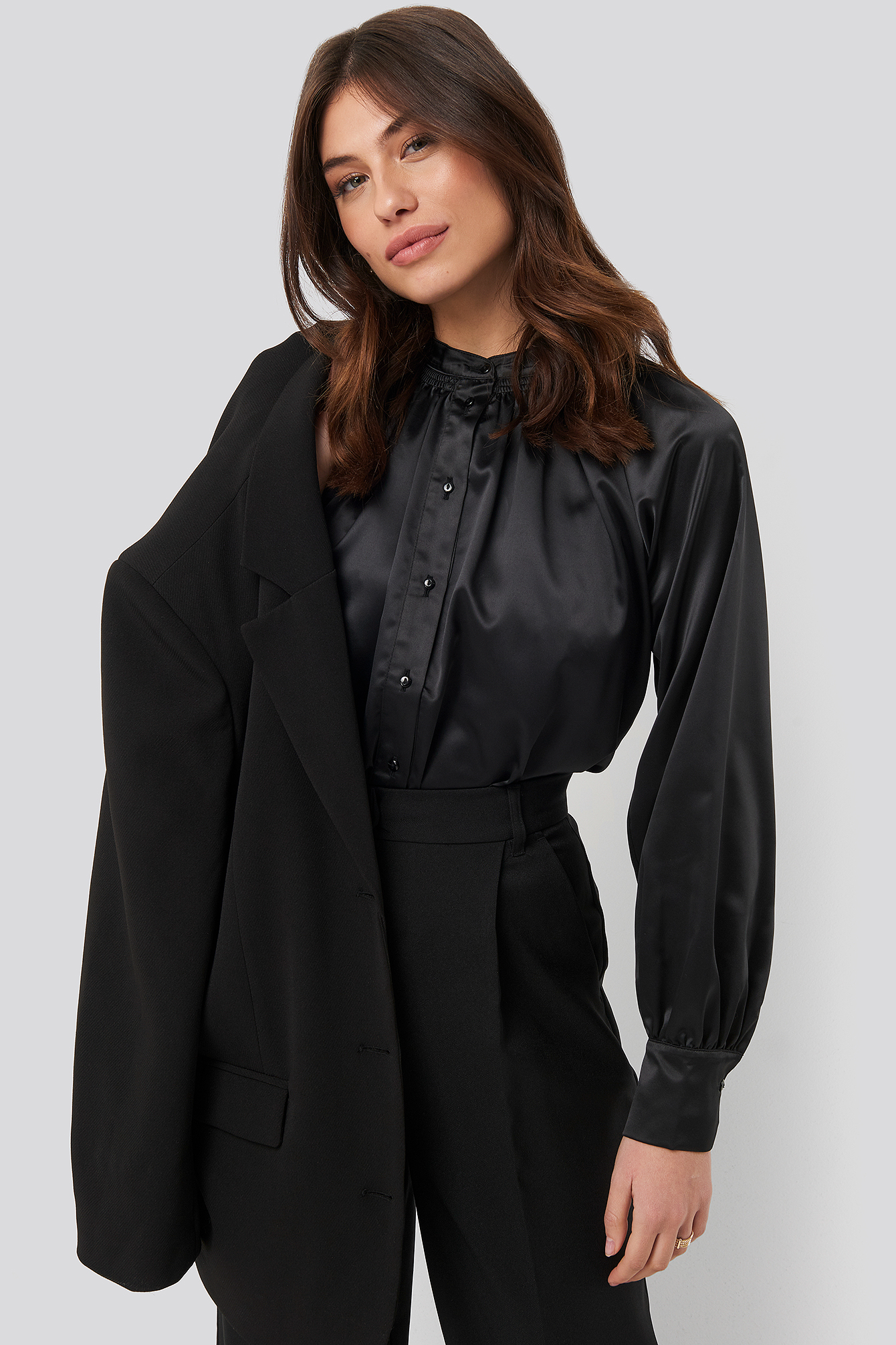 Satin Smock Blouse Black