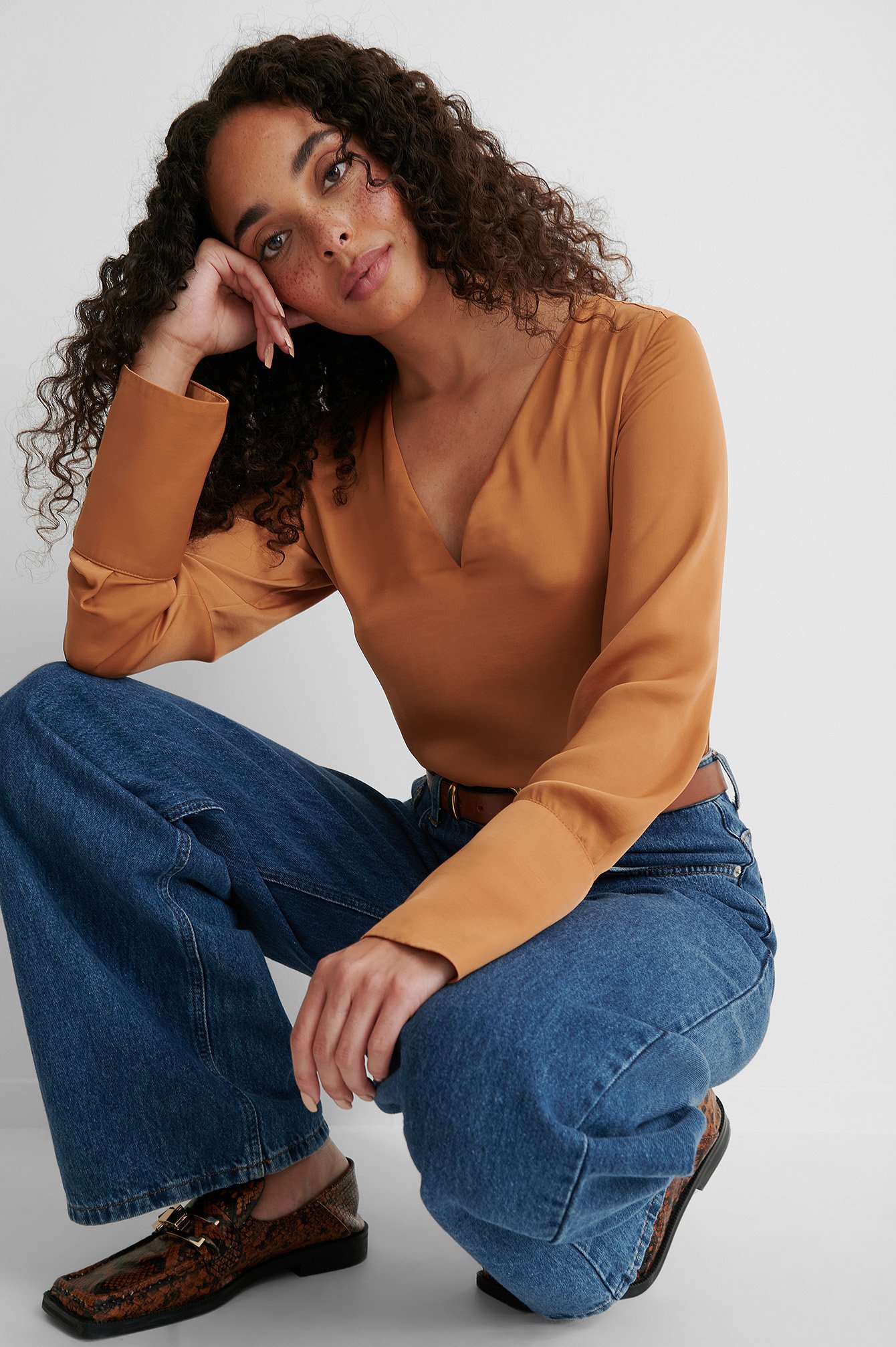Rust Recycled Satin V-neck Top