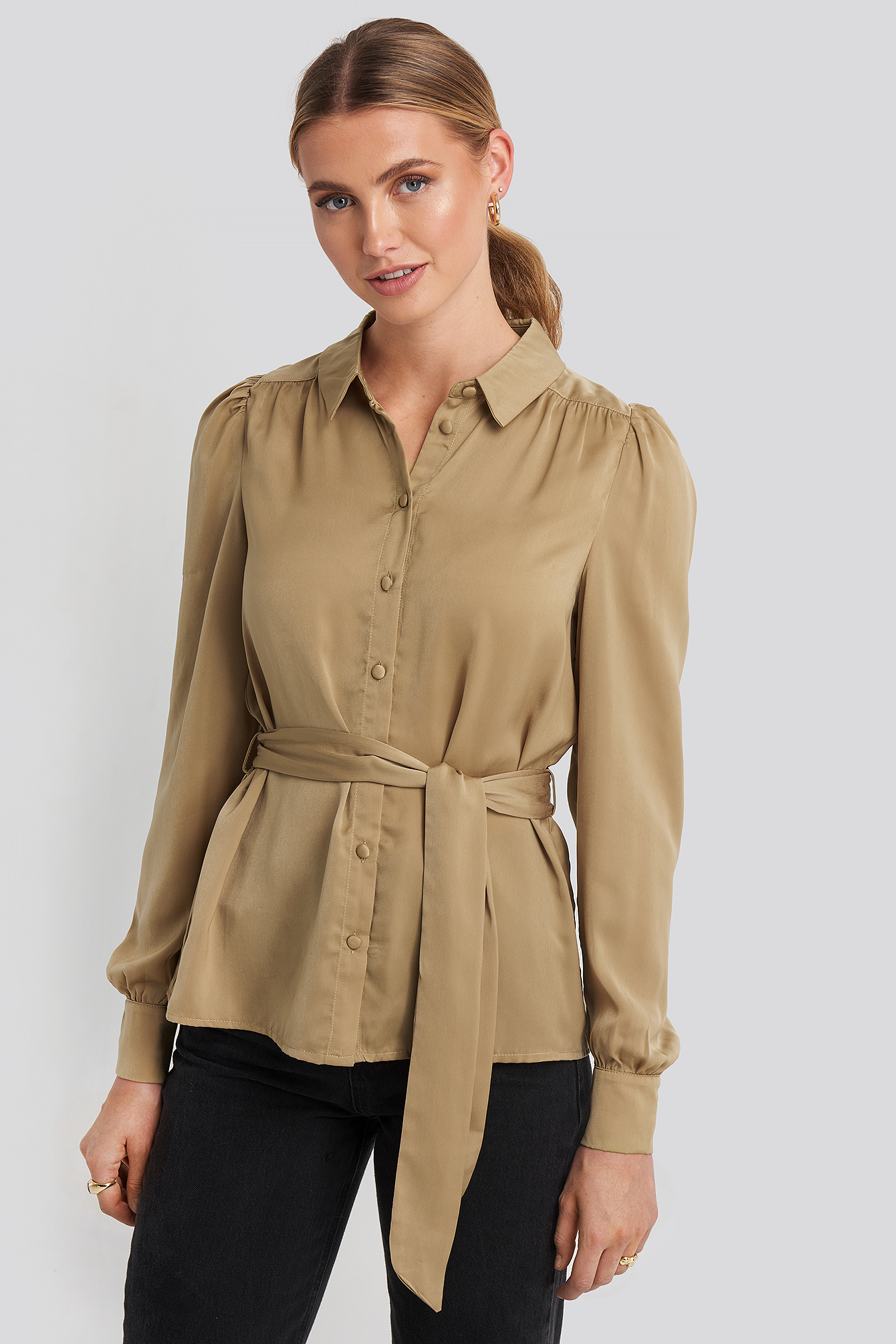 Satin Waistband Blouse Gold