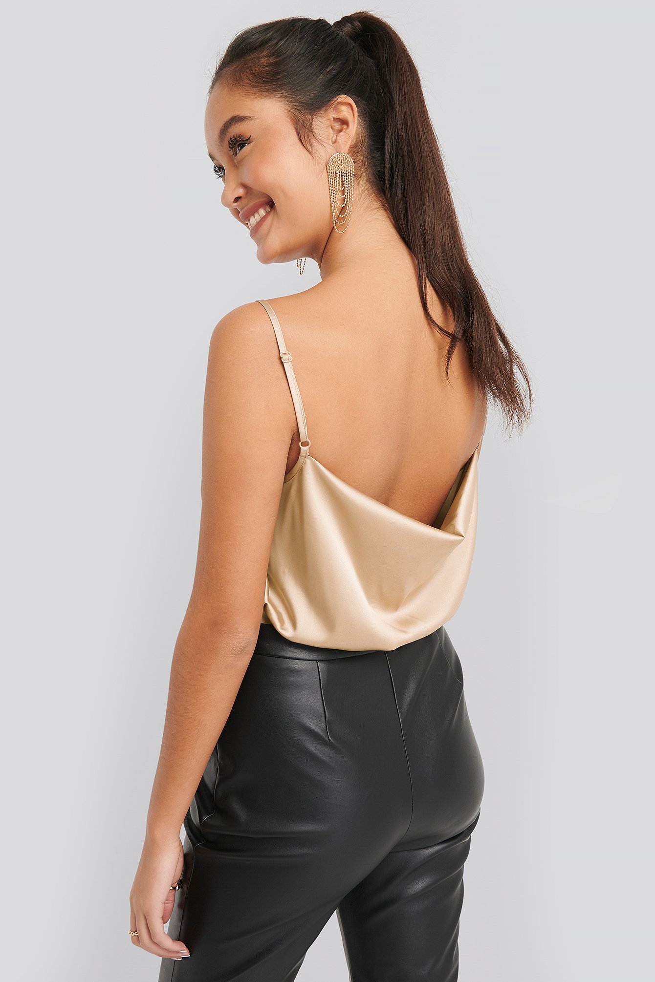 Champagne NA-KD Party Satin Waterfall Back Singlet