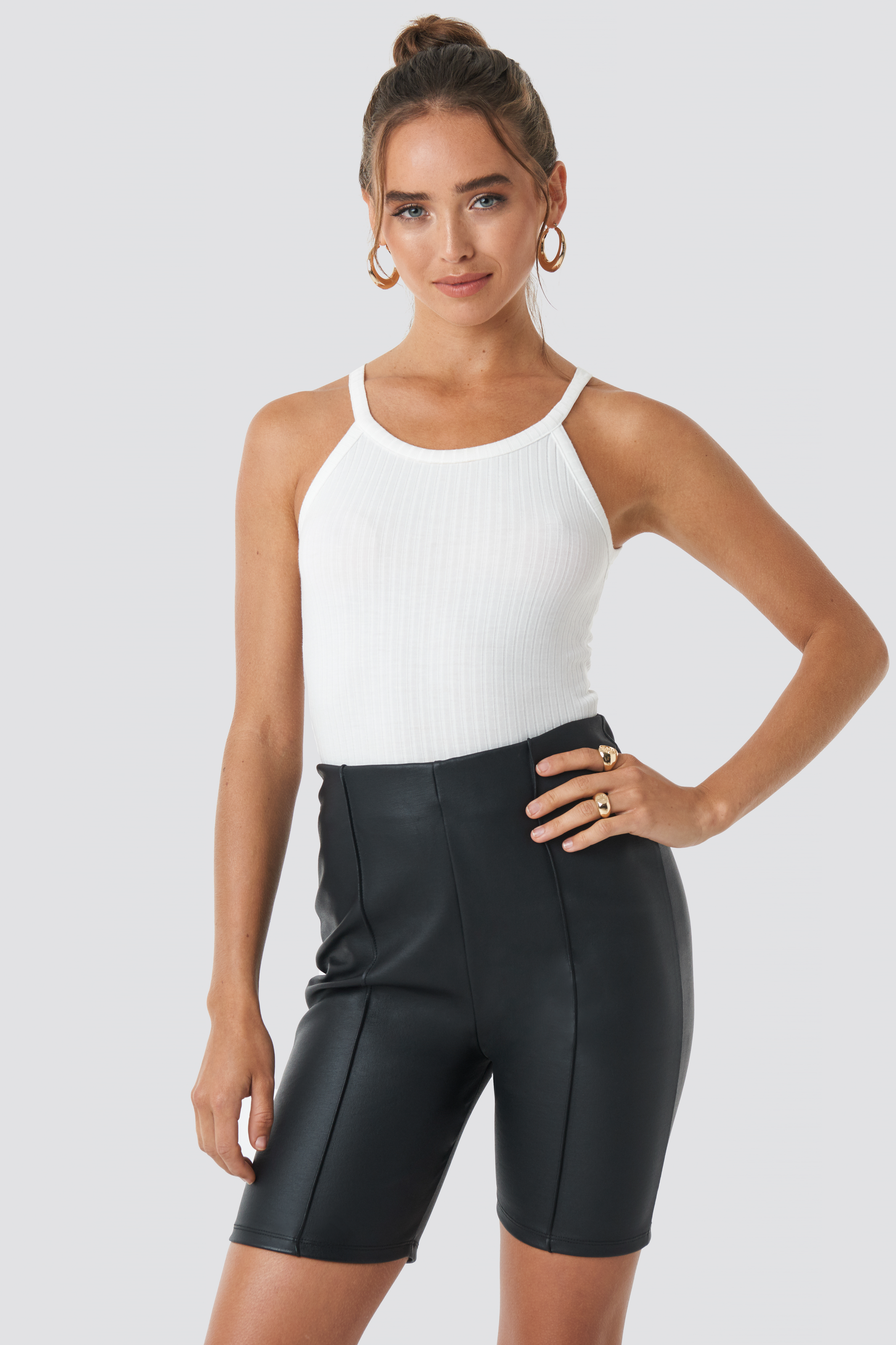Front Seam Coated Shorts Black
