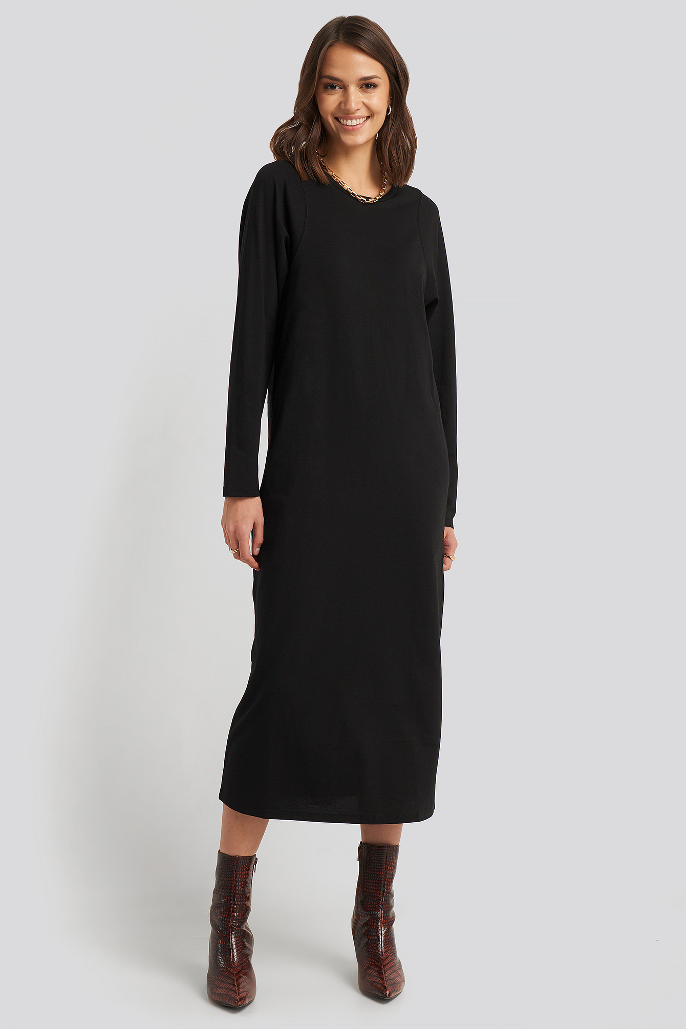 Seam Detail Long Sleeve T-shirt Dress 