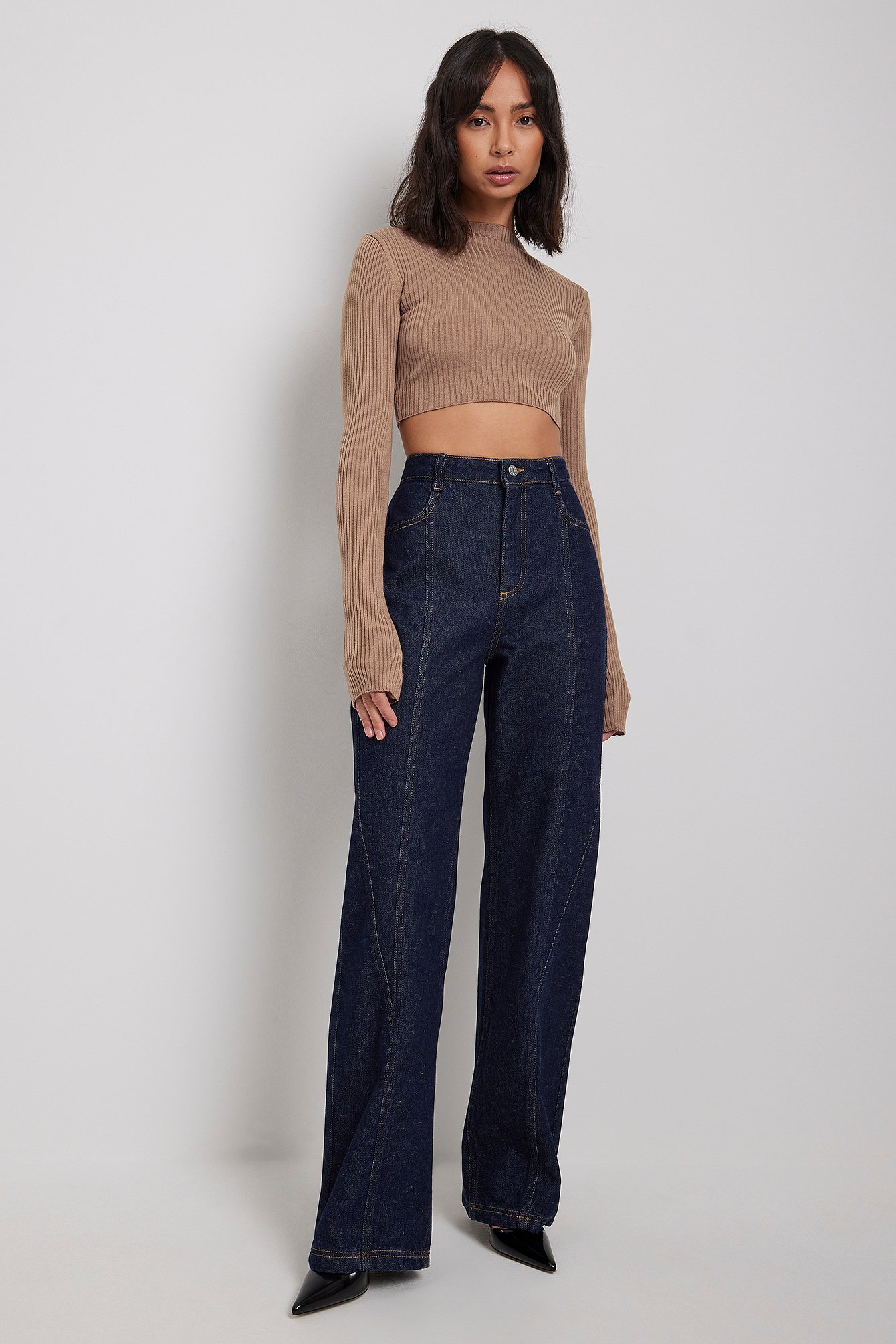 angelica blick x na-kd seam detail straight jeans - blue