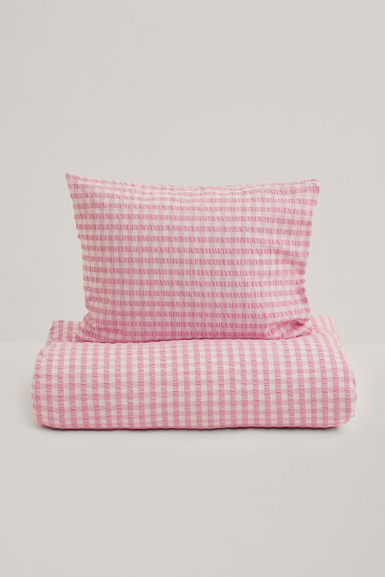Light Pink Rutiga Seersucker sängkläder