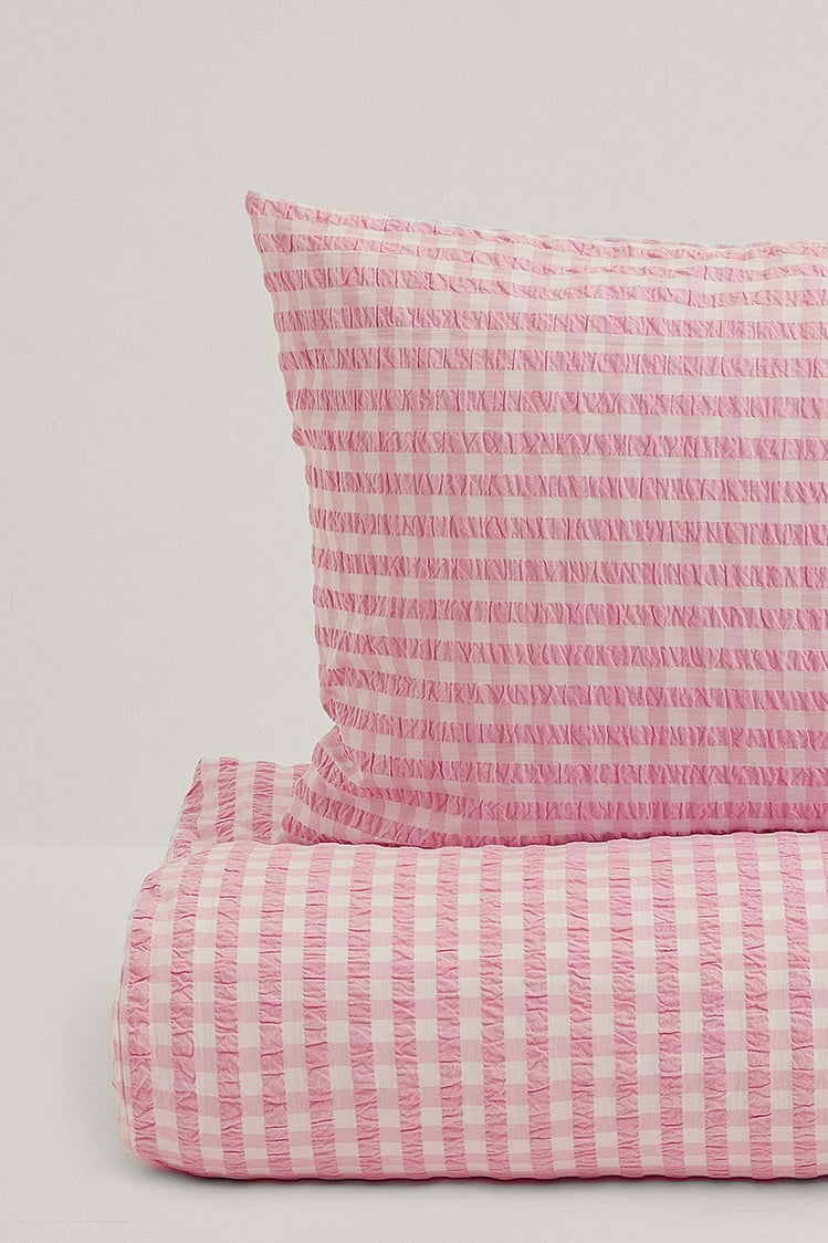Light Pink Checked Seersucker Pillowcase