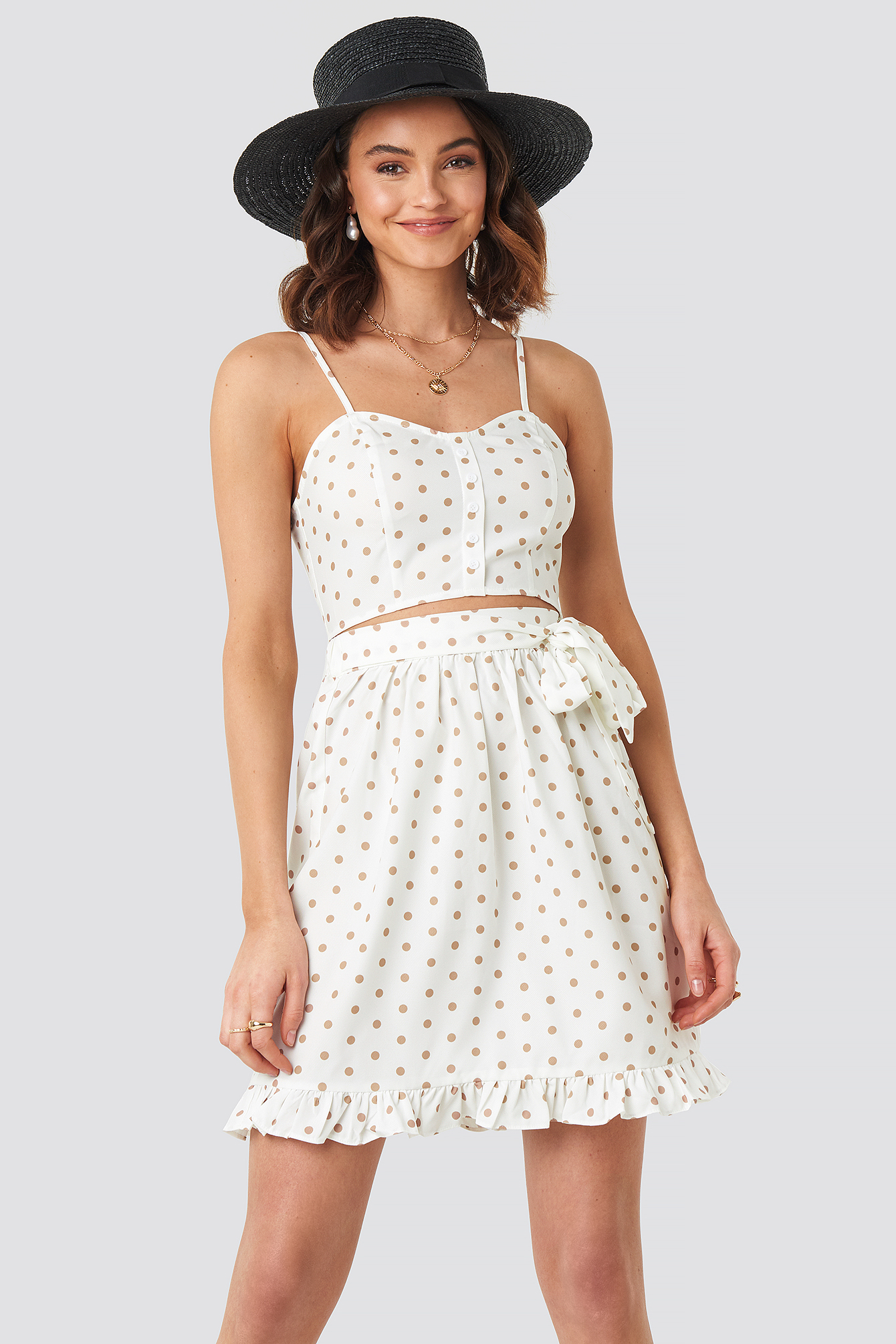 Self-Tie Dot Skirt White/Beige