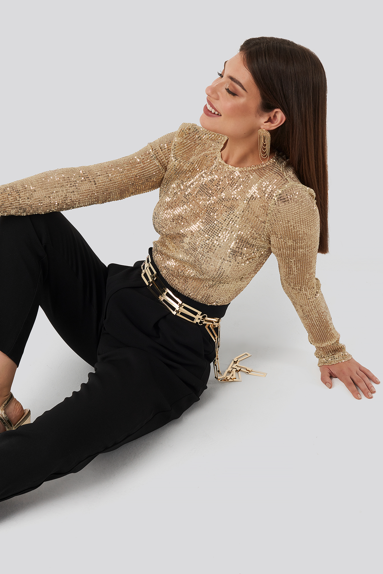 Sequin Round Neck Top Gold