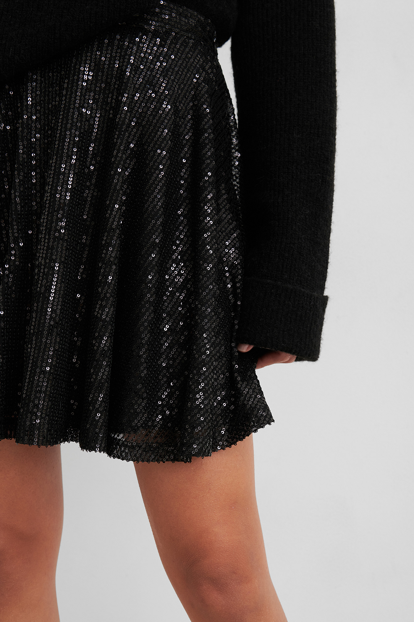 Sequin Skater Skirt Black