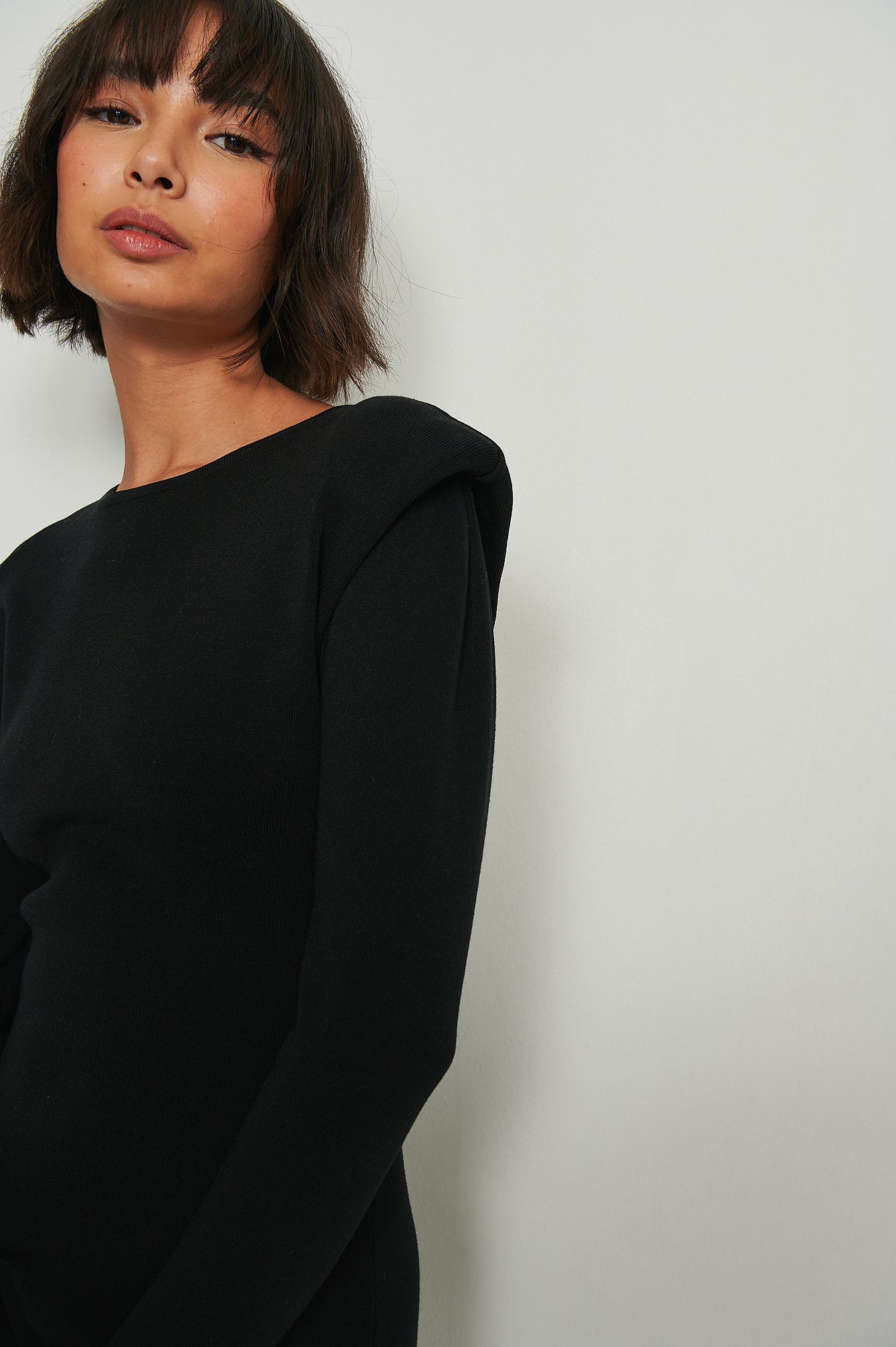 Black Sharp Shoulder Open Back knitted Dress