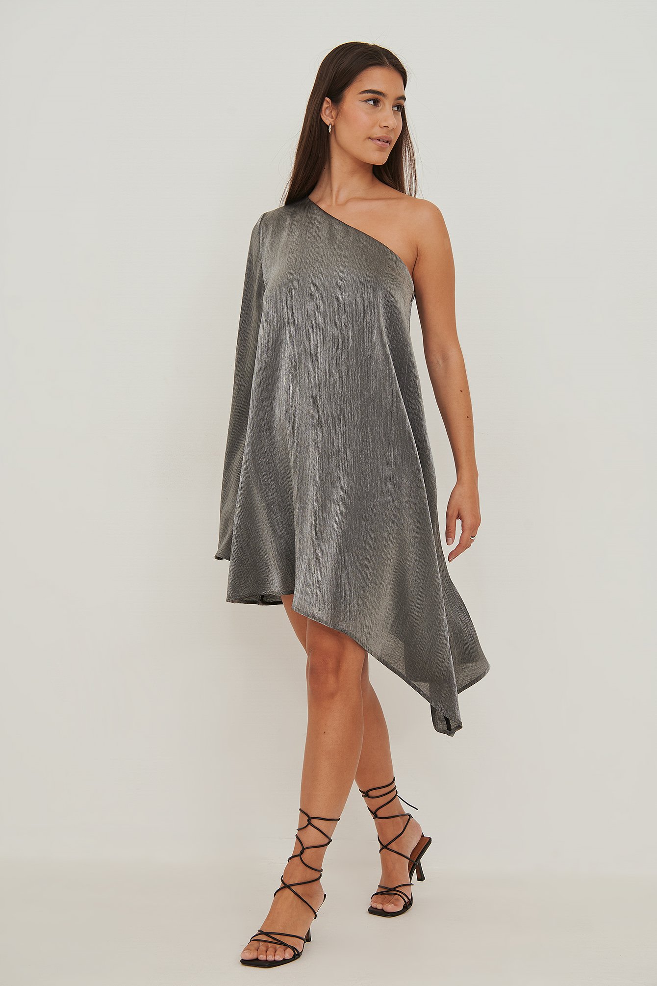 Dark Grey Shimmery One Shoulder Mini Dress