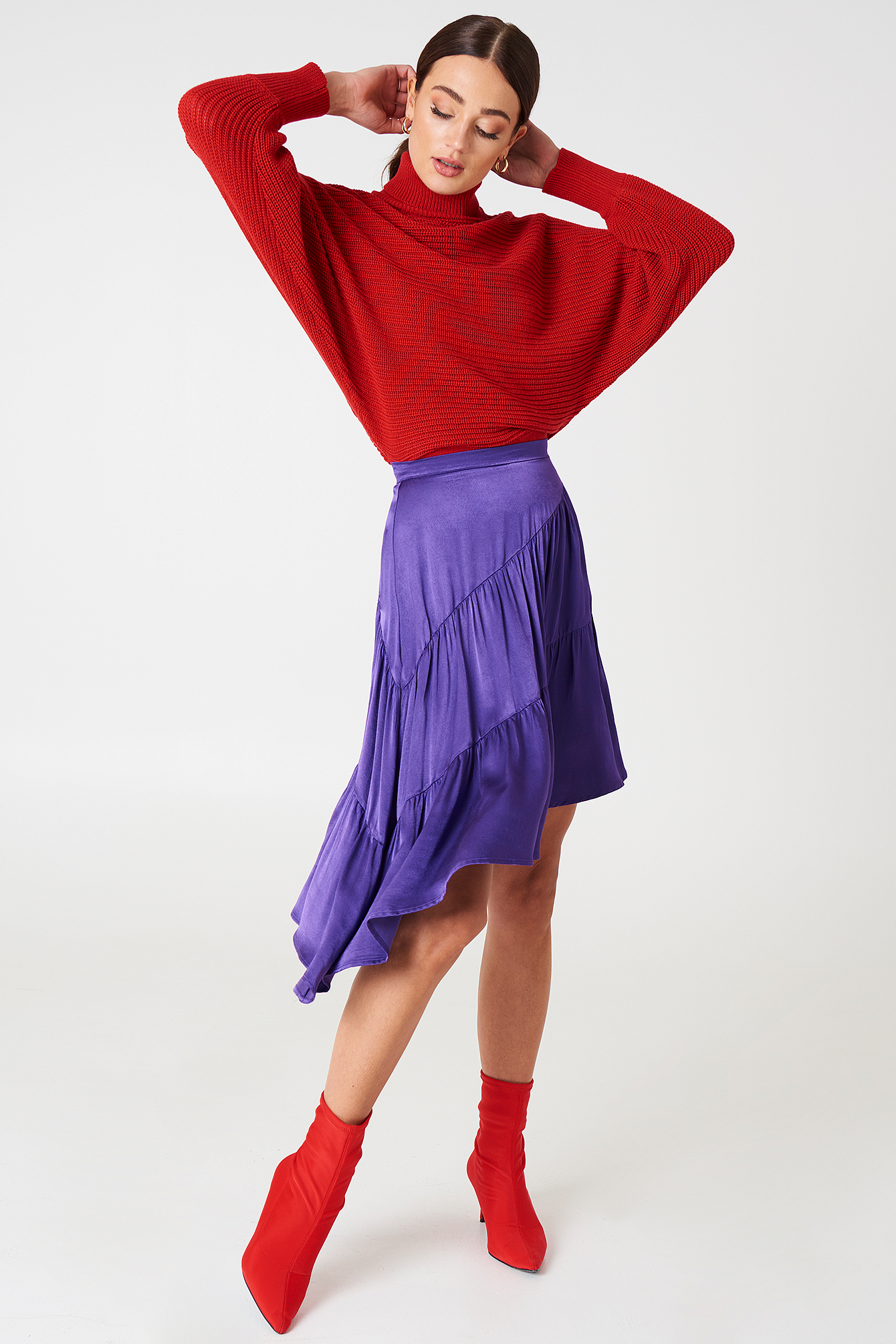 Shiny Asymmetric Skirt Strong Purple