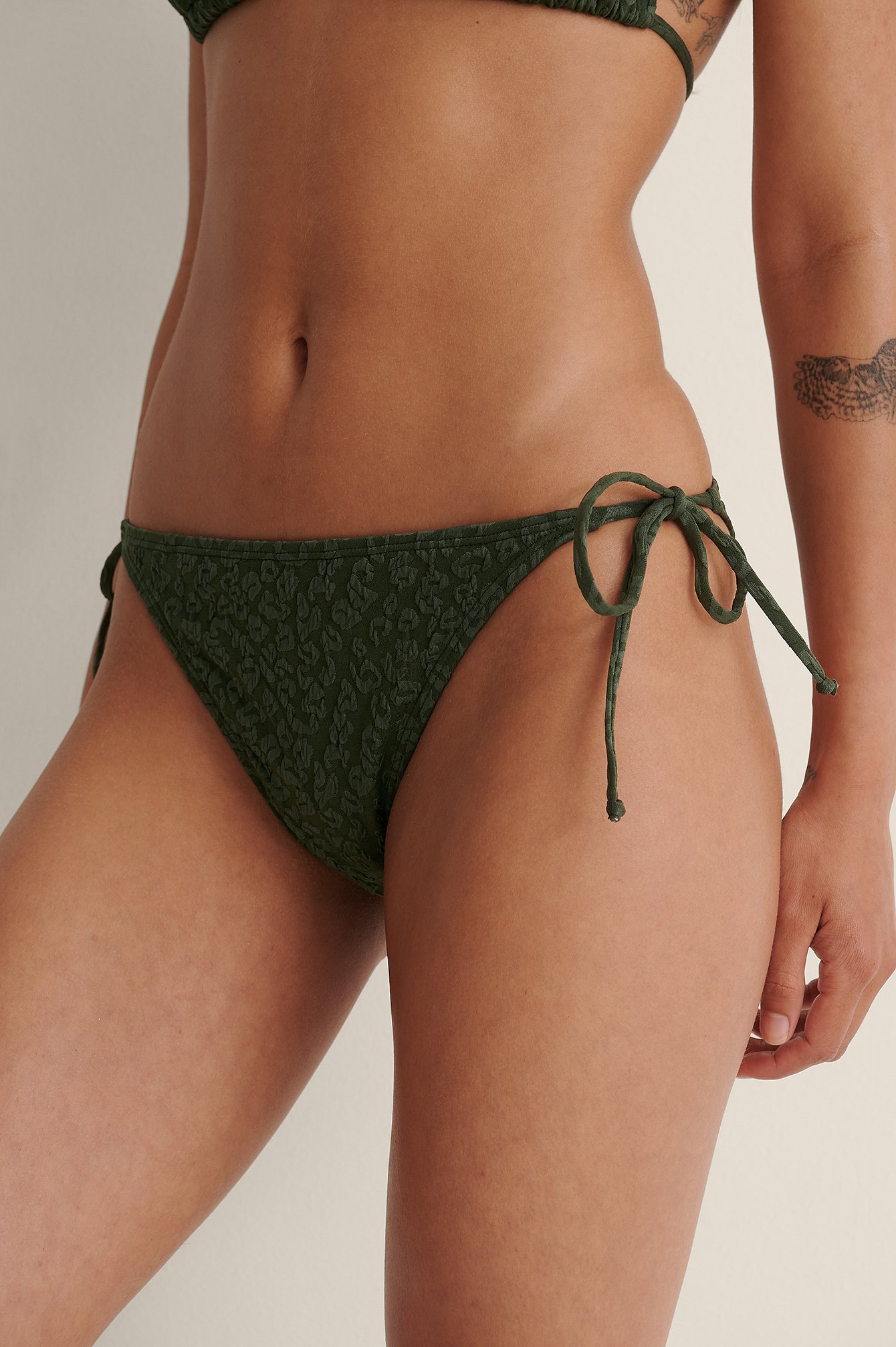 Green Shiny Leo Structured Tie Side Bikini Panty