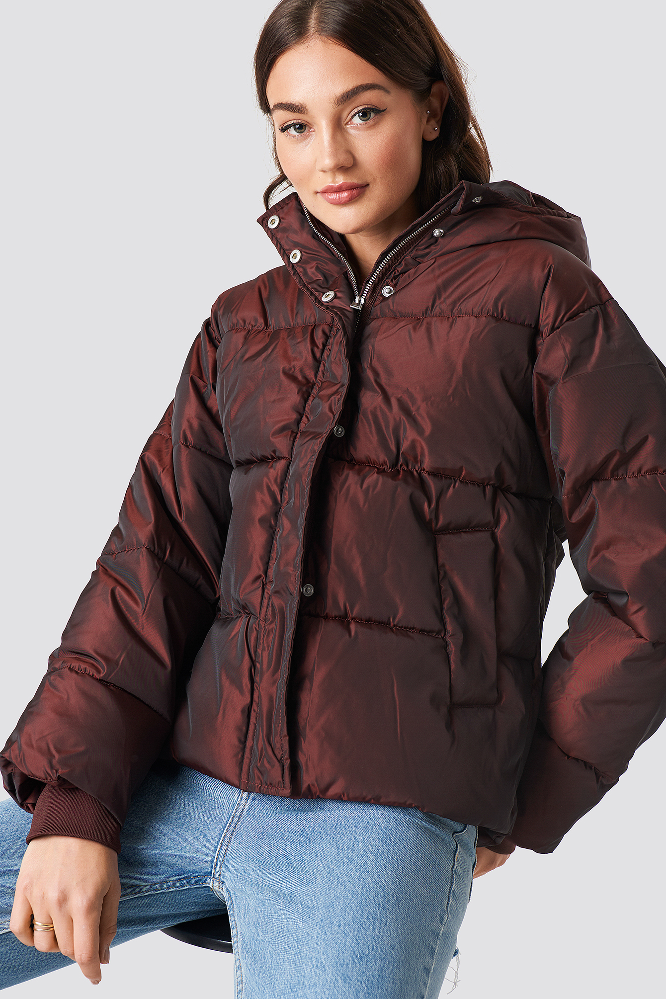 Shiny Padded Jacket Burgundy