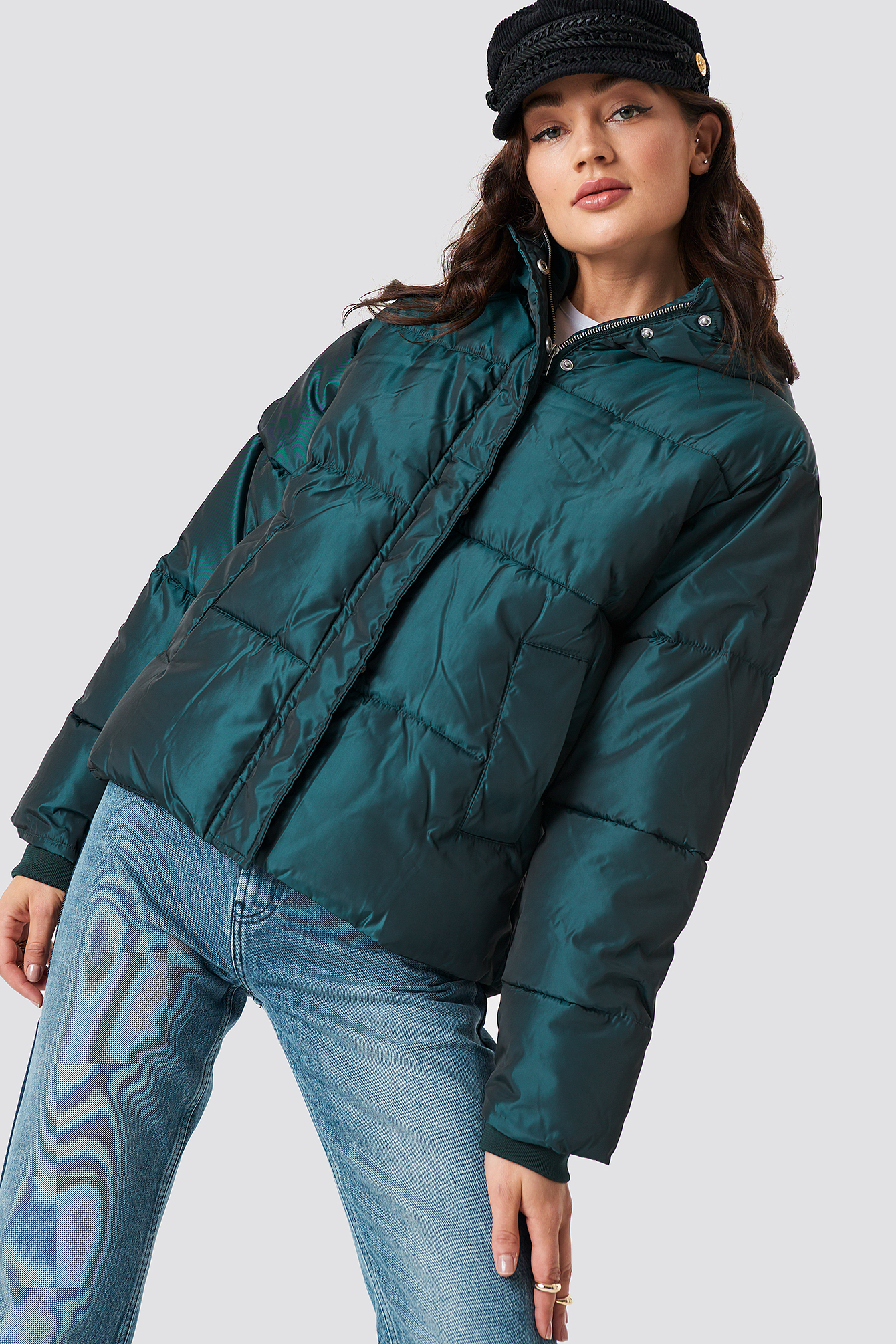 Shiny Padded Jacket Petrol