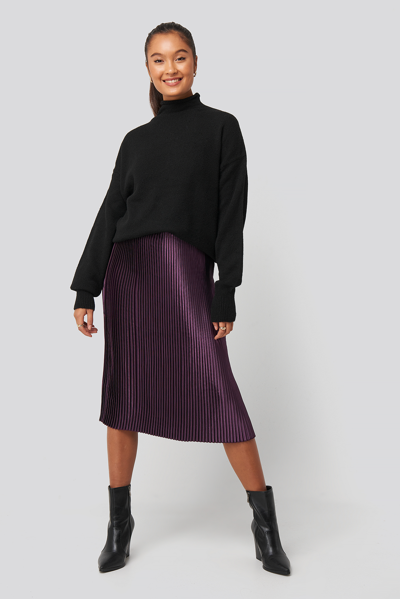 NA-KD Trend Shiny Pleated Skirt - Purple