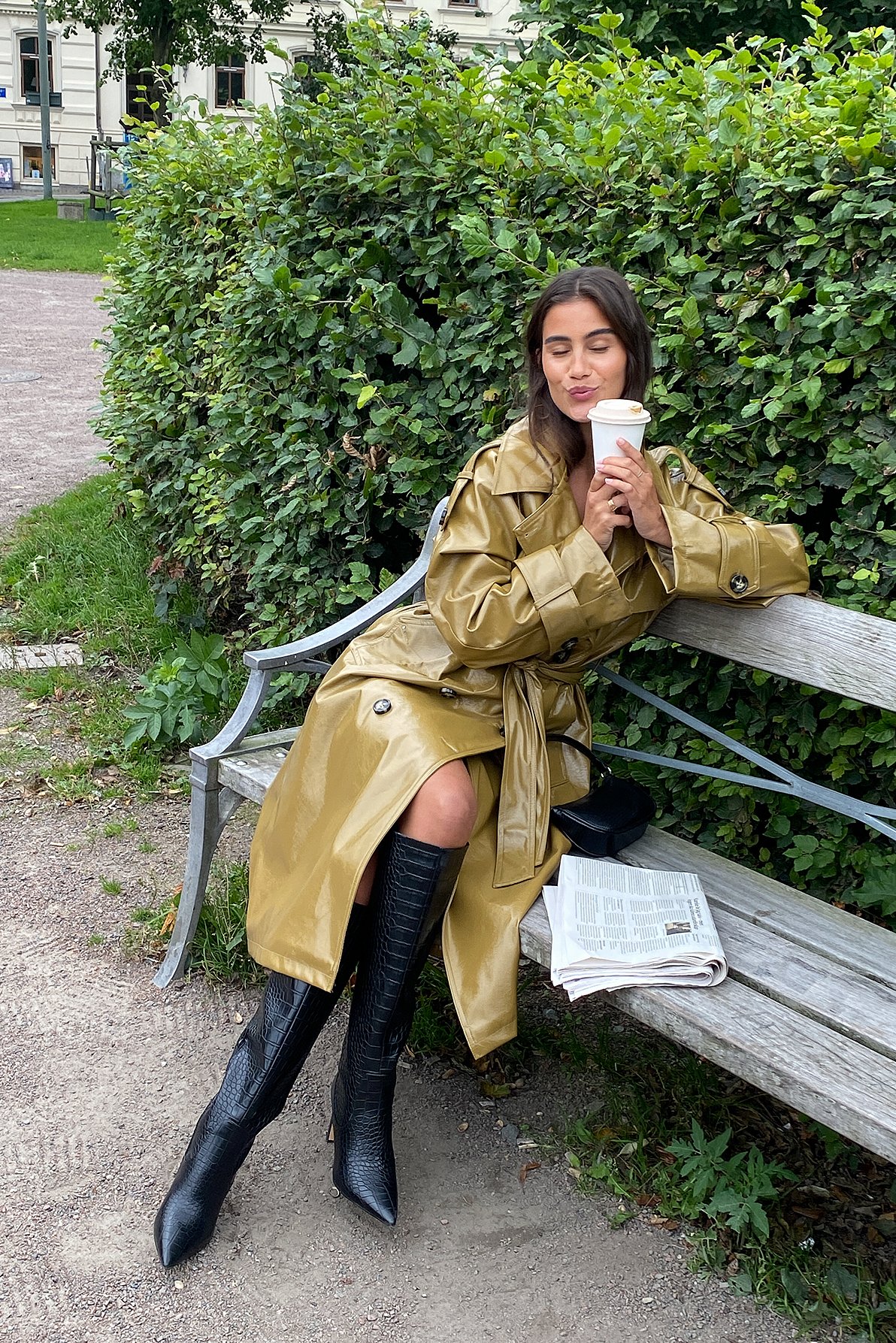 Olive Shiny PU Belted Trench Coat