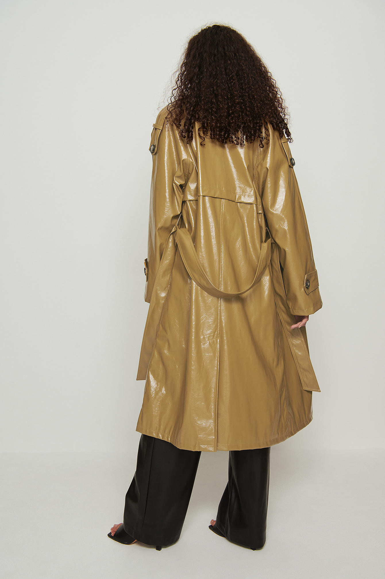 Shiny PU Belted Trench Coat Green | na 