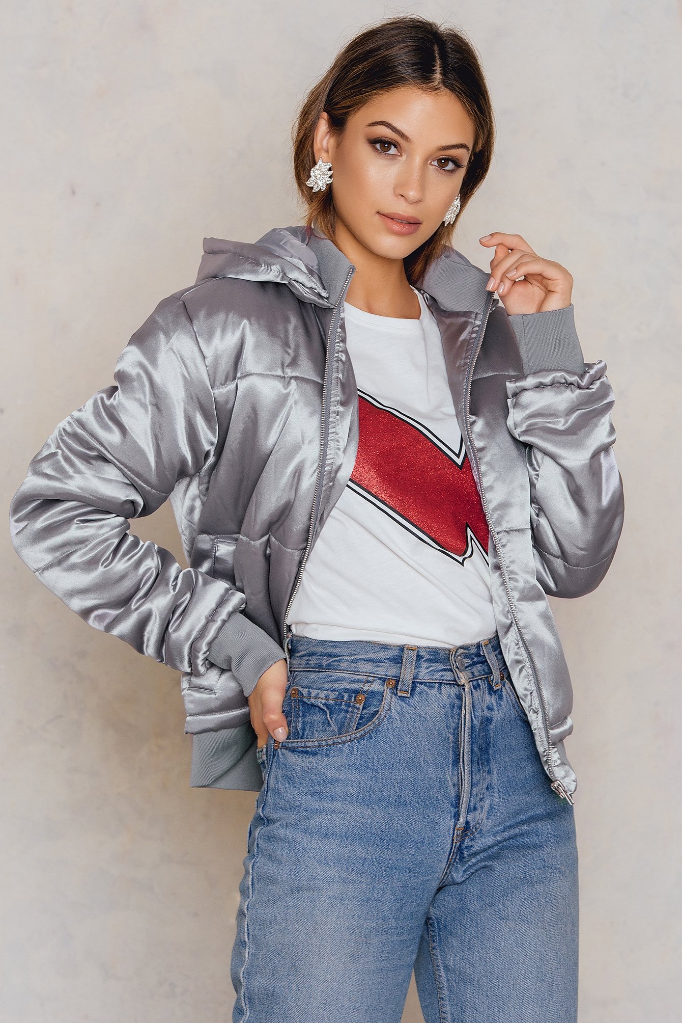 Silver Shiny Puff Jacket