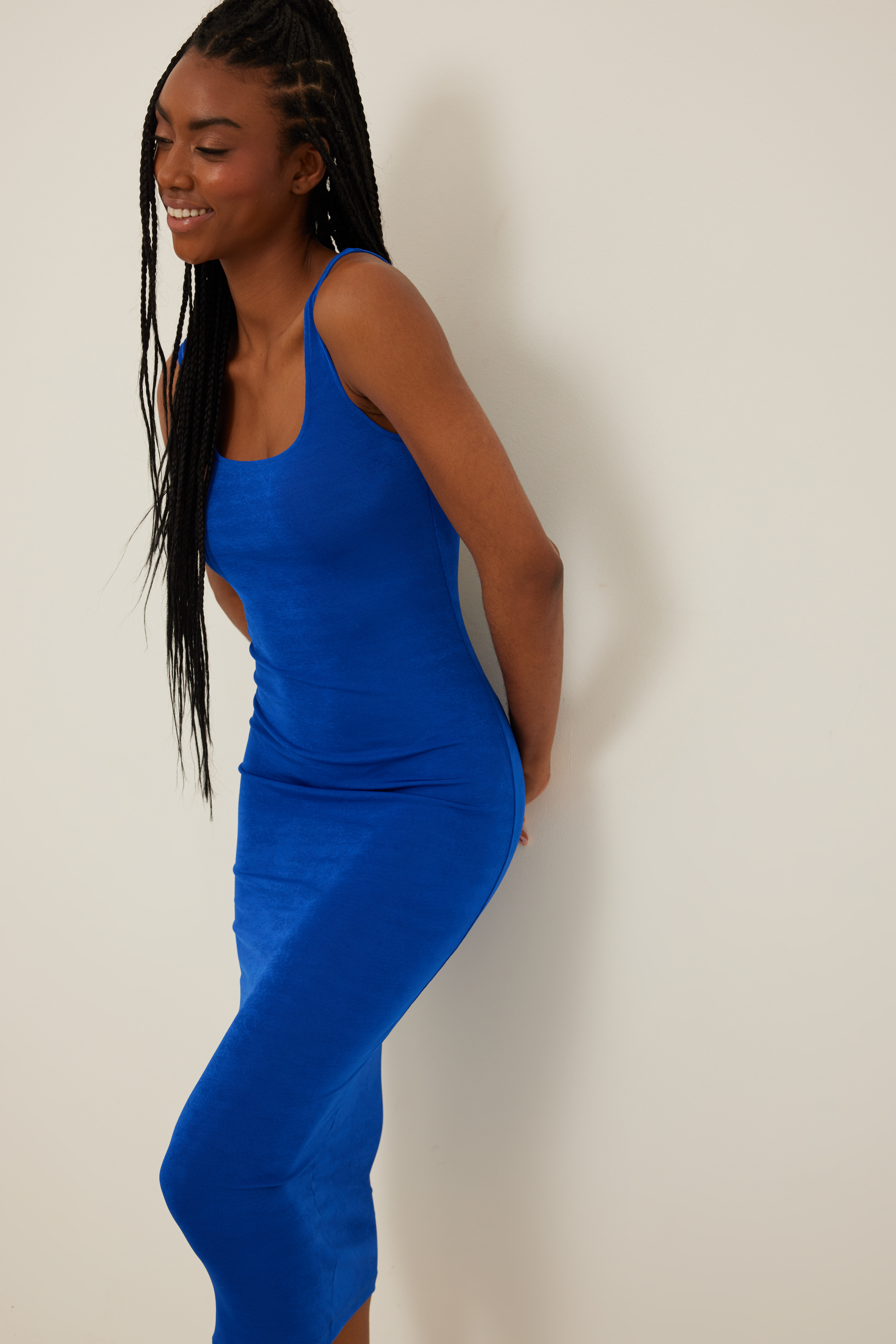Blue Genanvendt kjole med firkantet hals