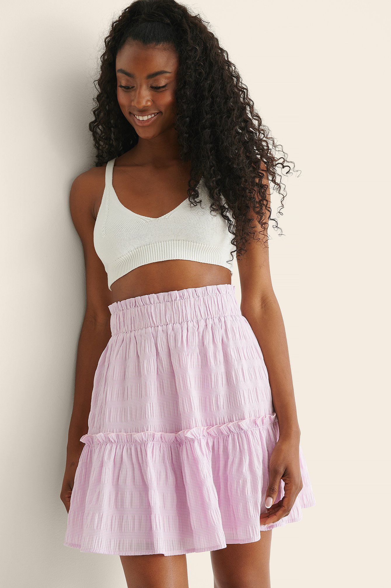 Lilac Shirred Mini Skirt