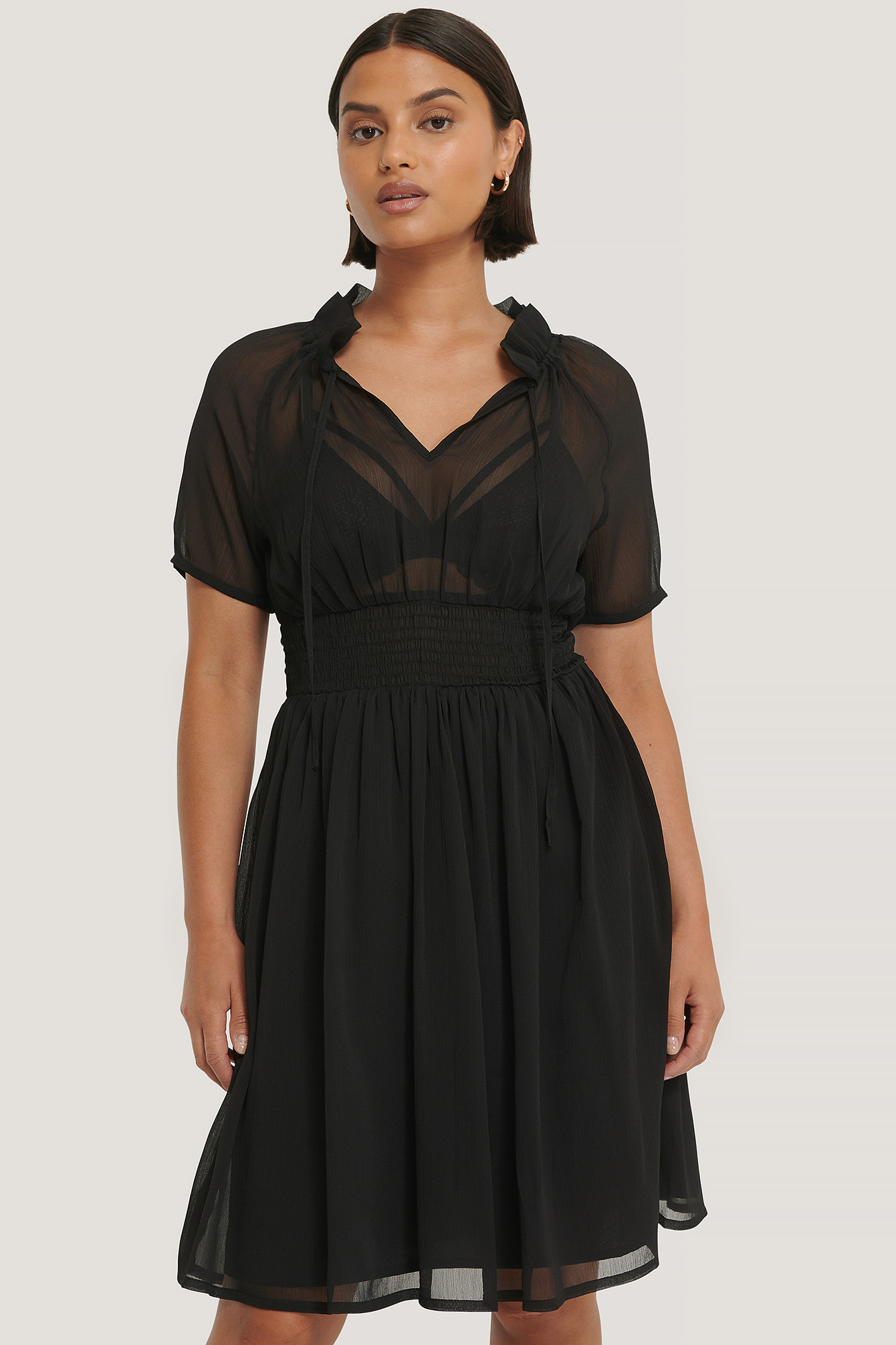 Shirred Smock Waist Dress Black NAKD