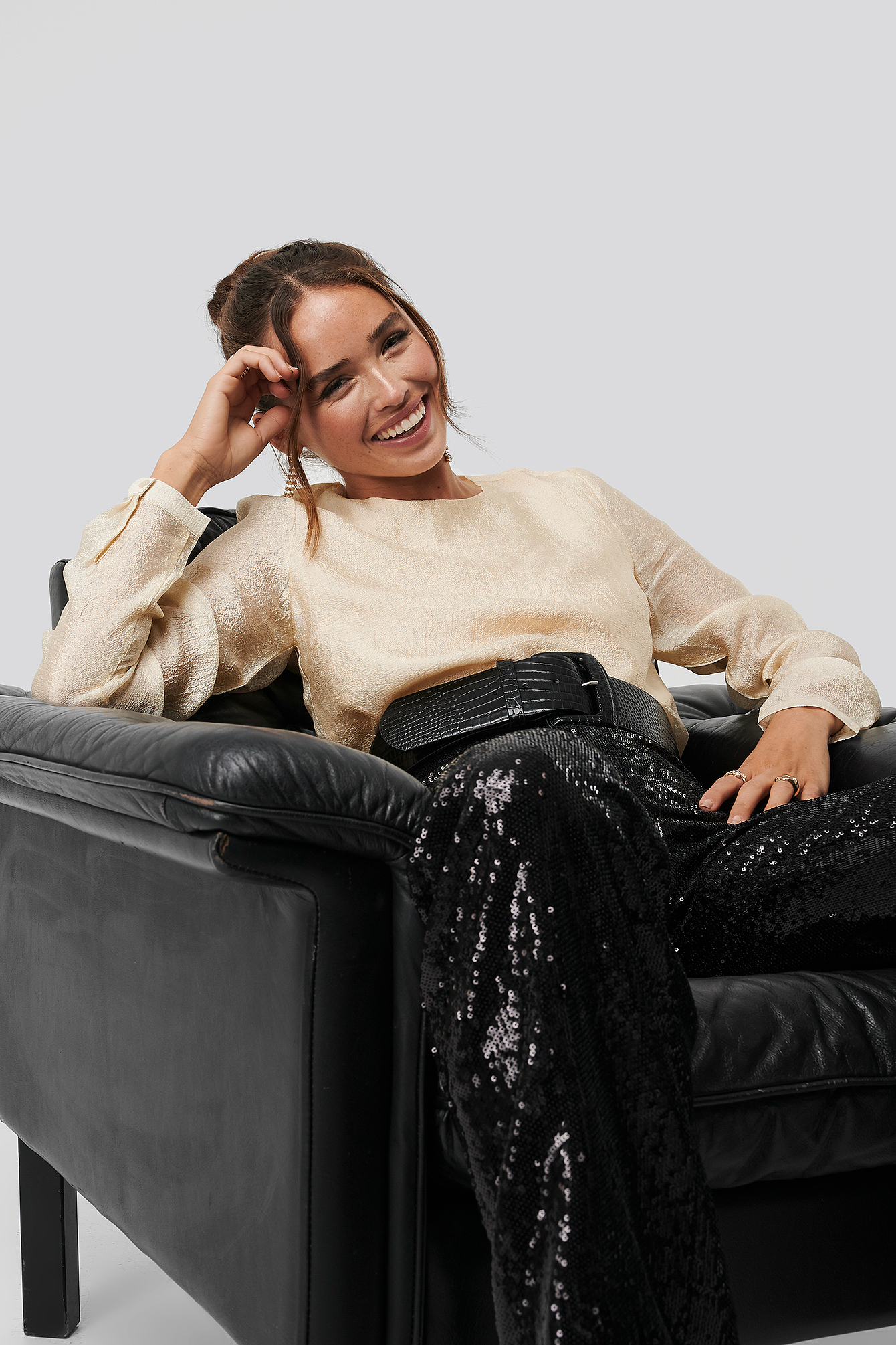 Shirred Structured Blouse Cream