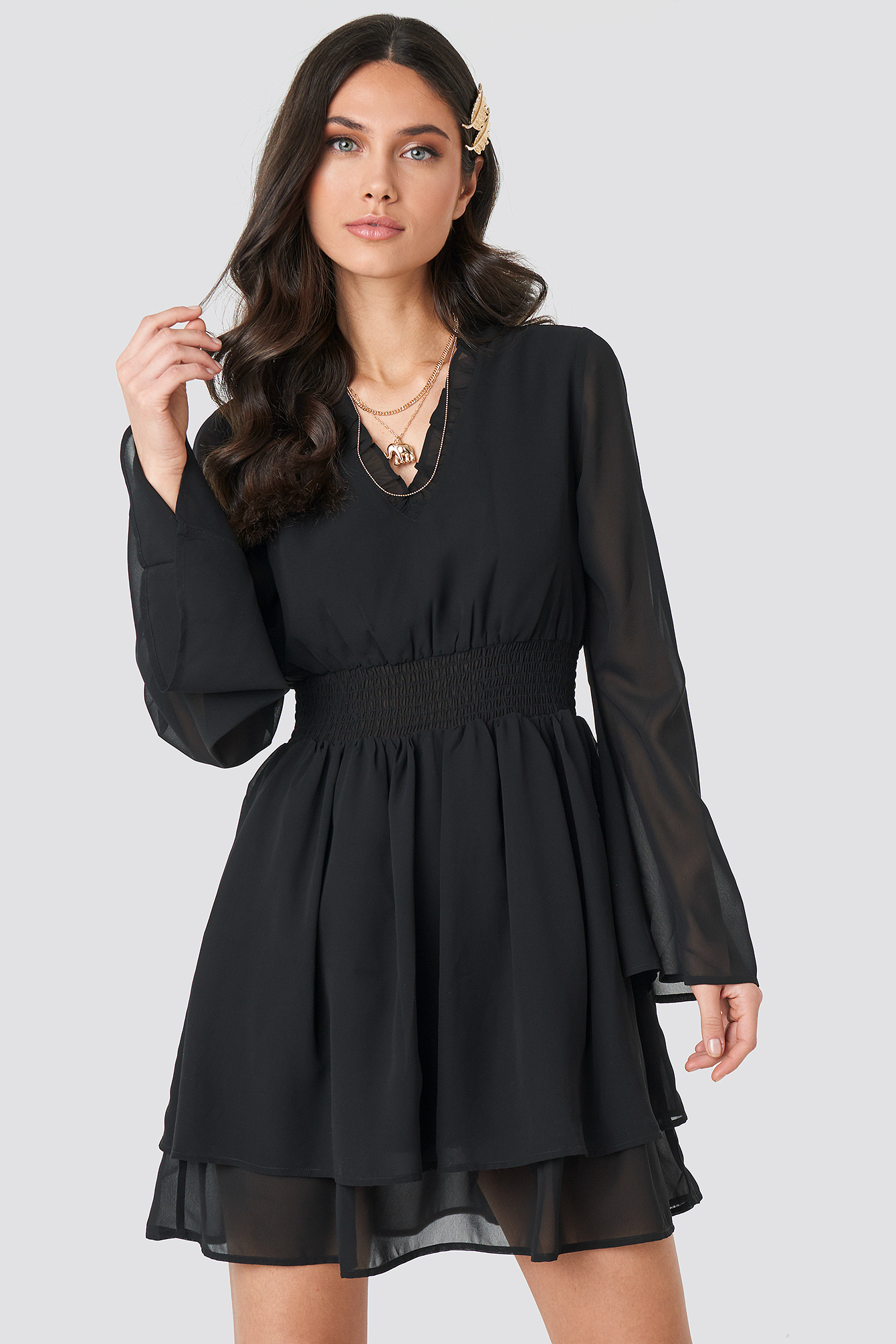Shirred Waist Detail Dress Black