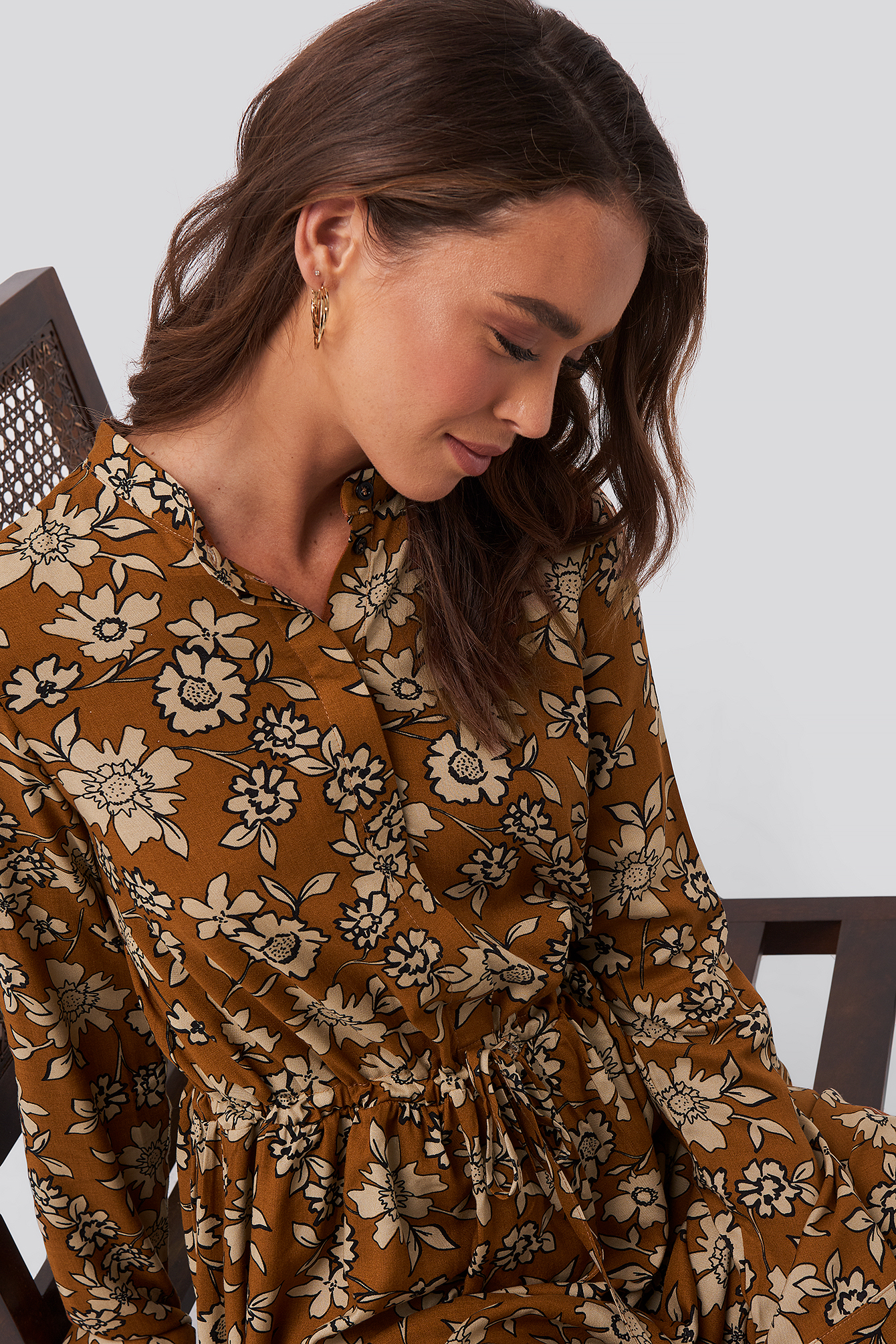 Shirt Collar Midi Dress Print