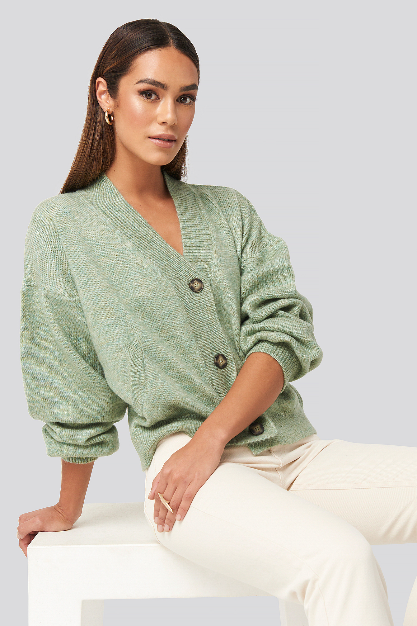 Short Button Front Cardigan Mint
