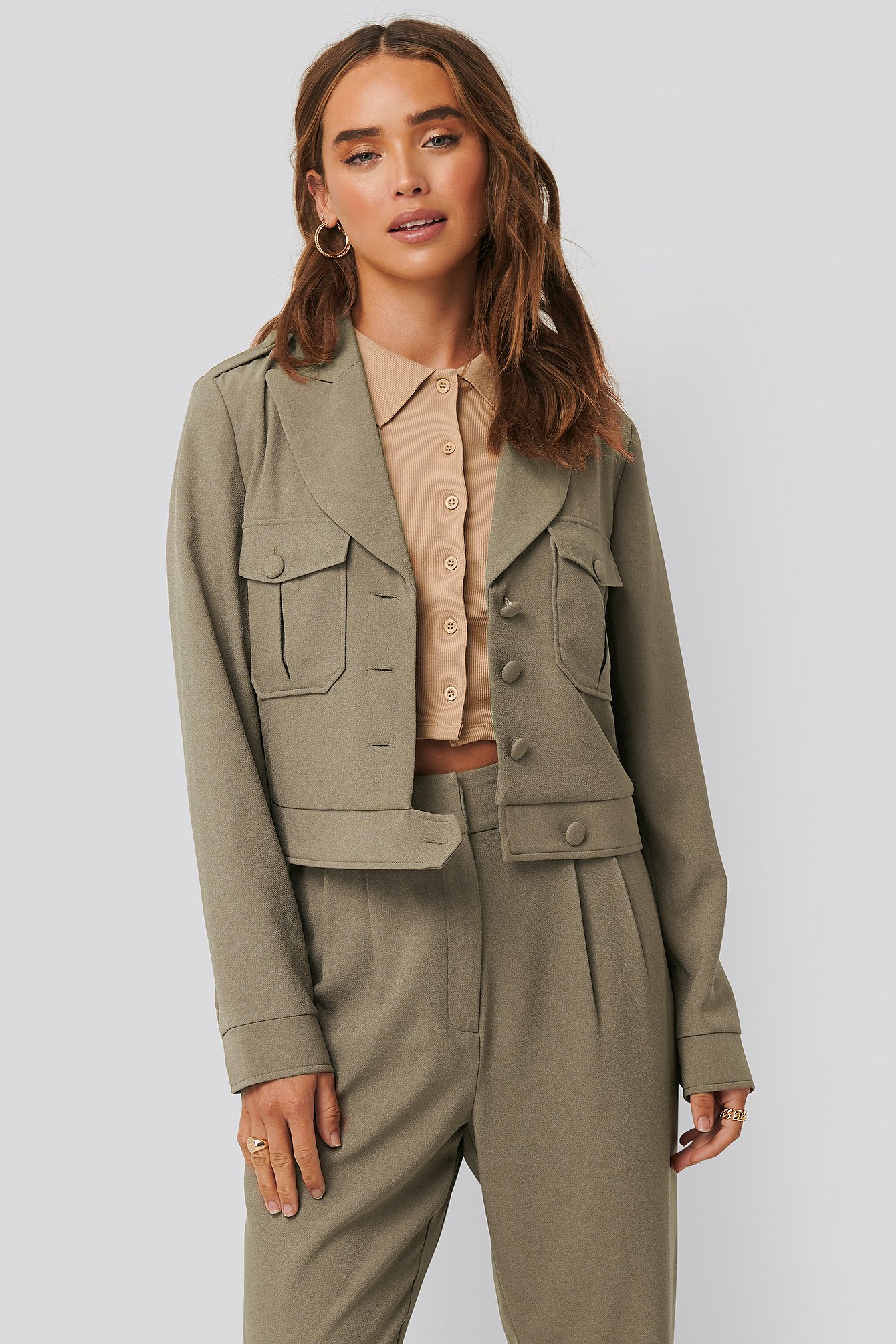 Taupe Short Buttoned Jacket