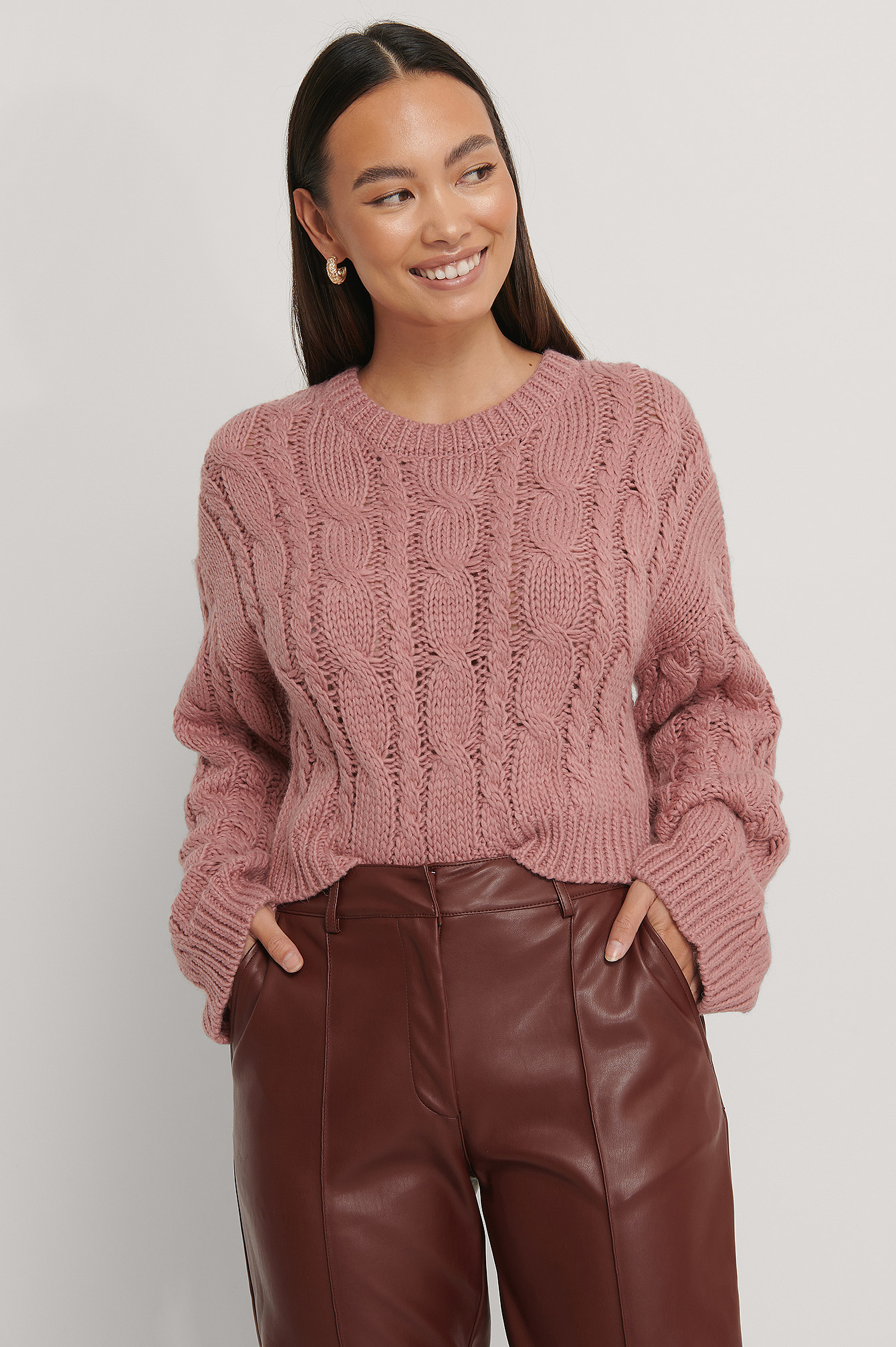 pink cable knit