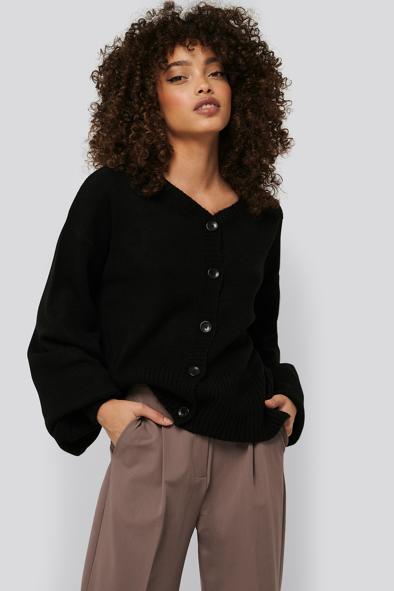 Short Chunky Knit Cardigan Black