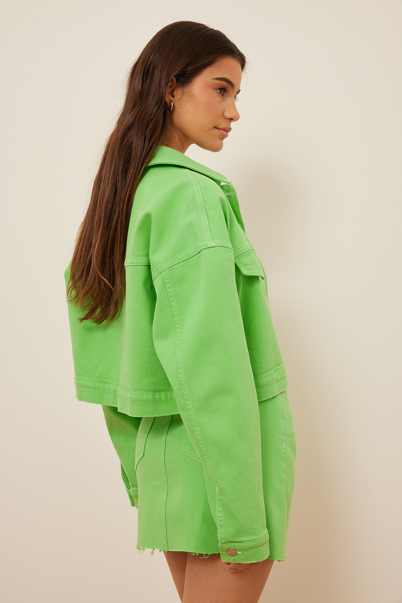 Organic Short Denim Jacket Green | na 