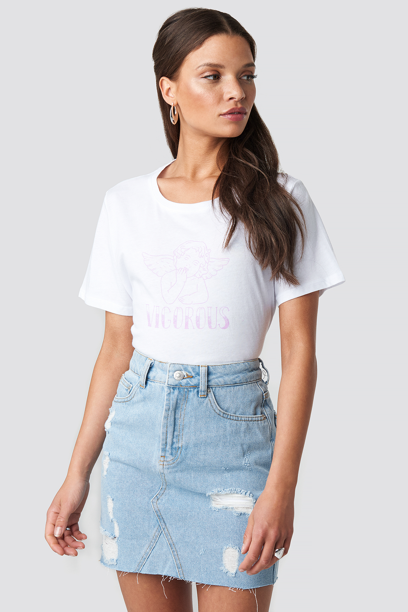 Short Destroyed Denim Skirt Light Blue