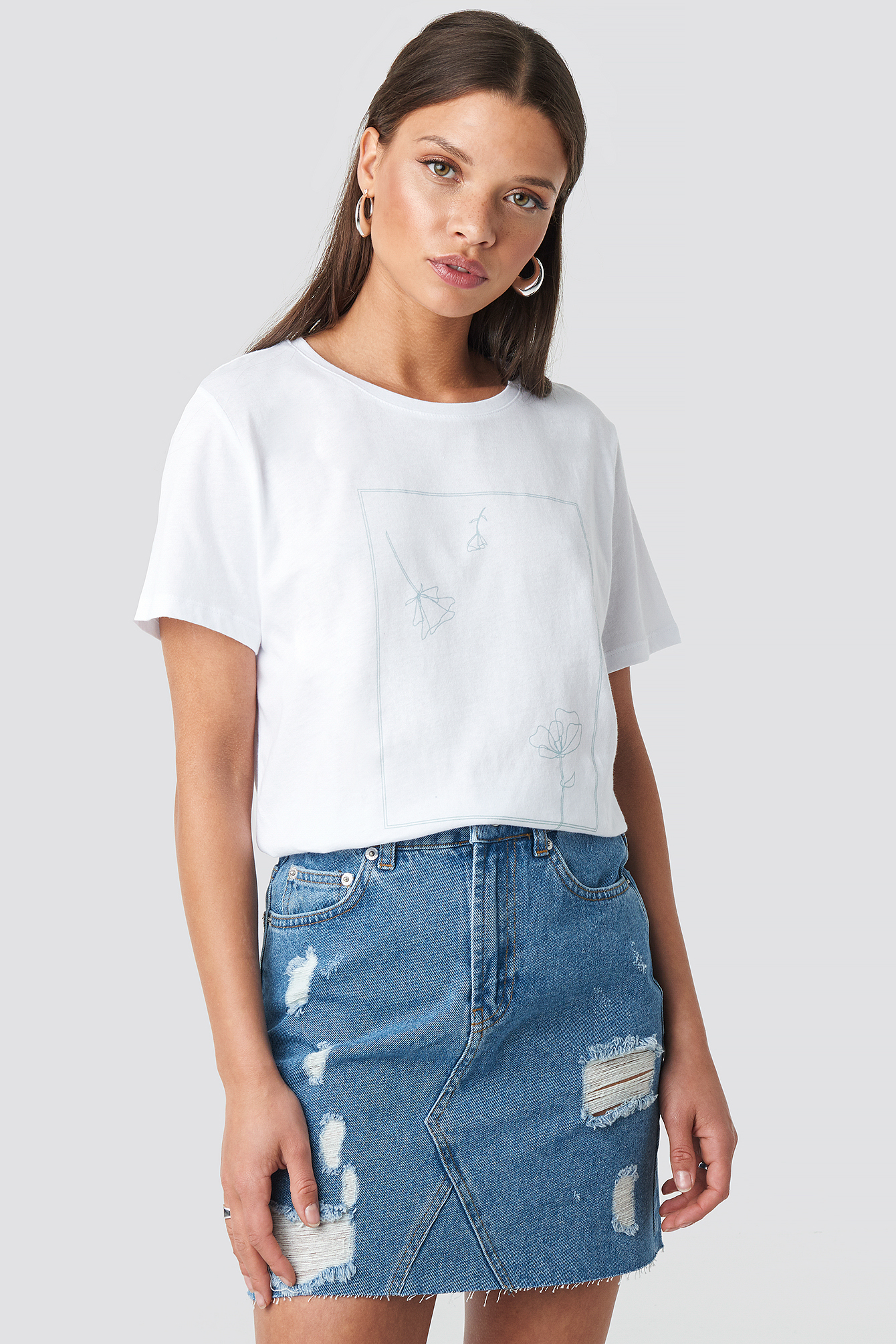 Short Destroyed Denim Skirt Mid Blue