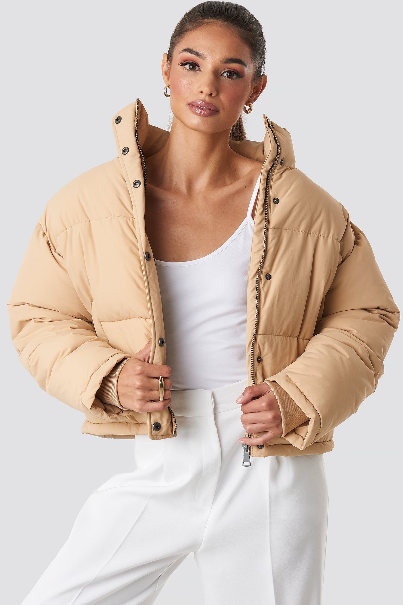 Short Padded Jacket Beige | na-kd.com