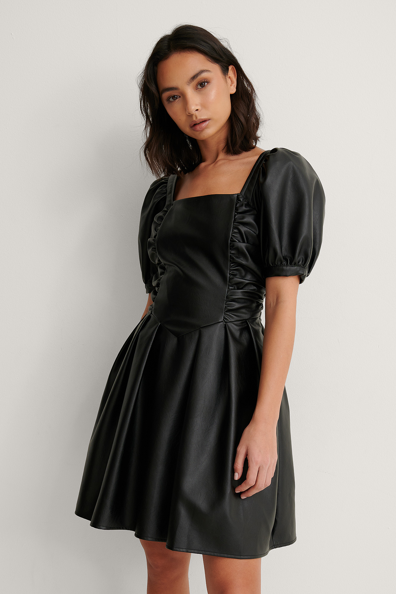 Black short puff sleeve dress Clearance
