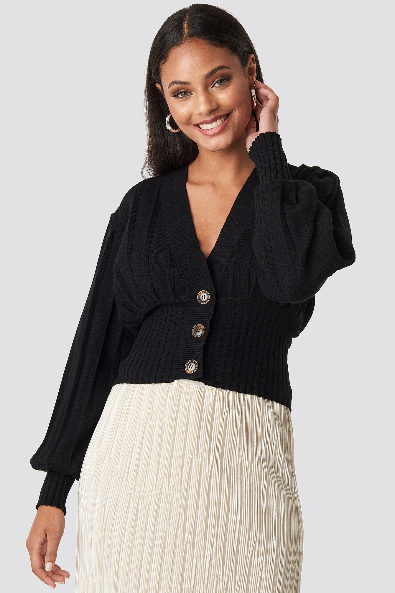 Short Ribbed Cardigan Black