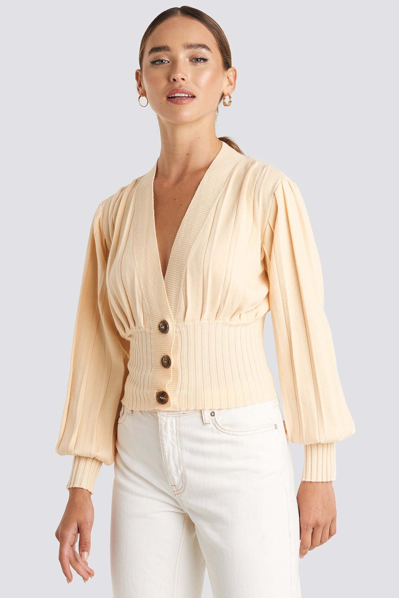 Nude NA-KD Trend Short Ribbed Cardigan
