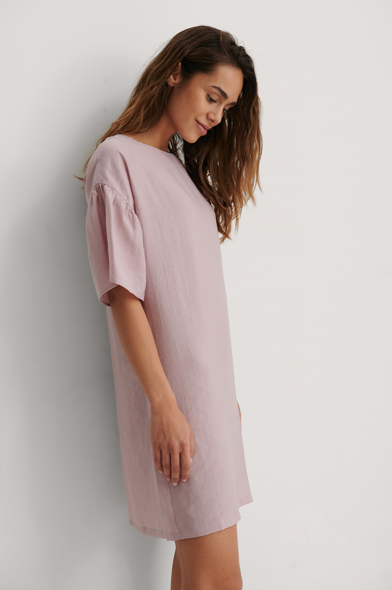 Short Ruffle Sleeve Dress Pink NAKD