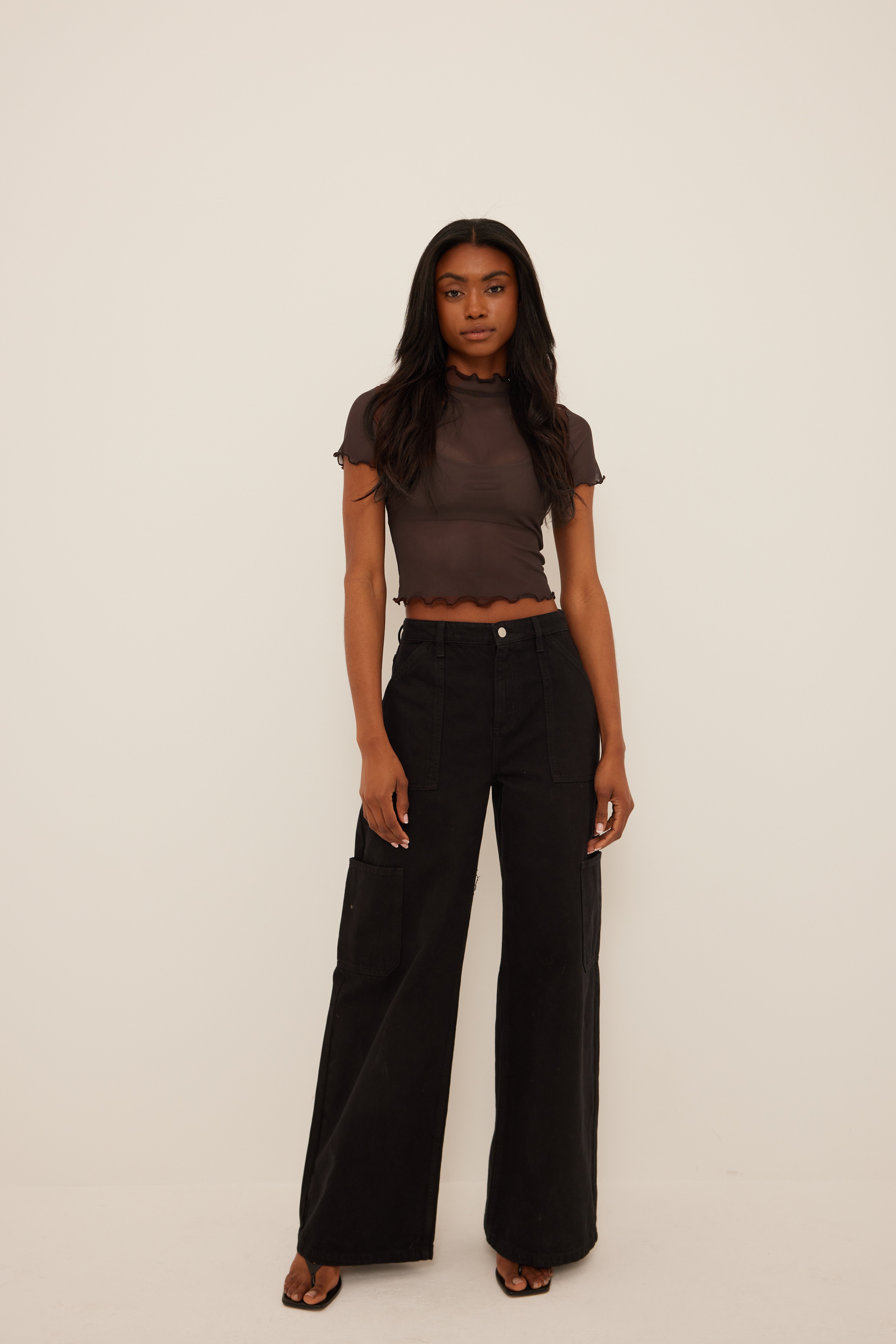 Short Sleeve Babylock Mesh Top Brown 
