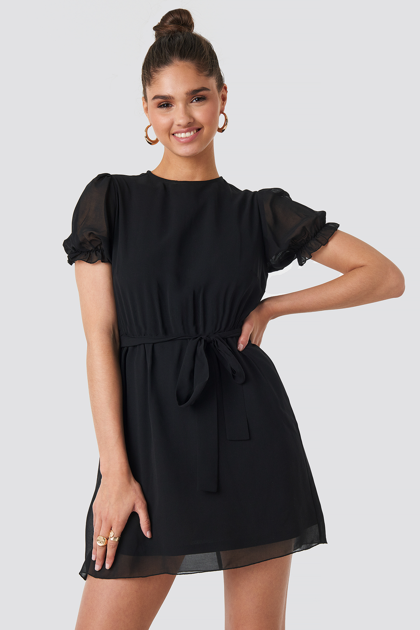 Short Sleeve Chiffon Dress Black